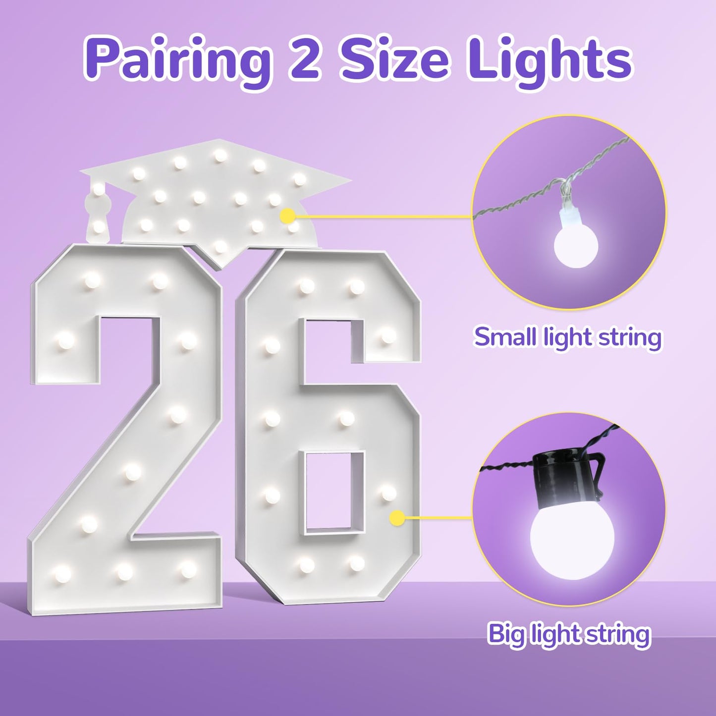 Graduation Decorations Class 2026 White Marquee Numbers 26 Graduation Decorations 4 Feet Tall Large Kindergarten College High School Grad Party Decor Light up Numbers Big Foam Board Backdrop 2 Pcs
