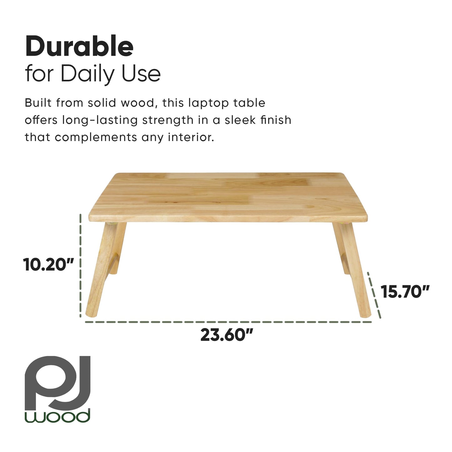 PJ Wood Folding Laptop Desk Tray, Lightweight Portable Table for Bed or Couch Computer Work, Eating at Home, Small Spaces, 24 Inch, Natural