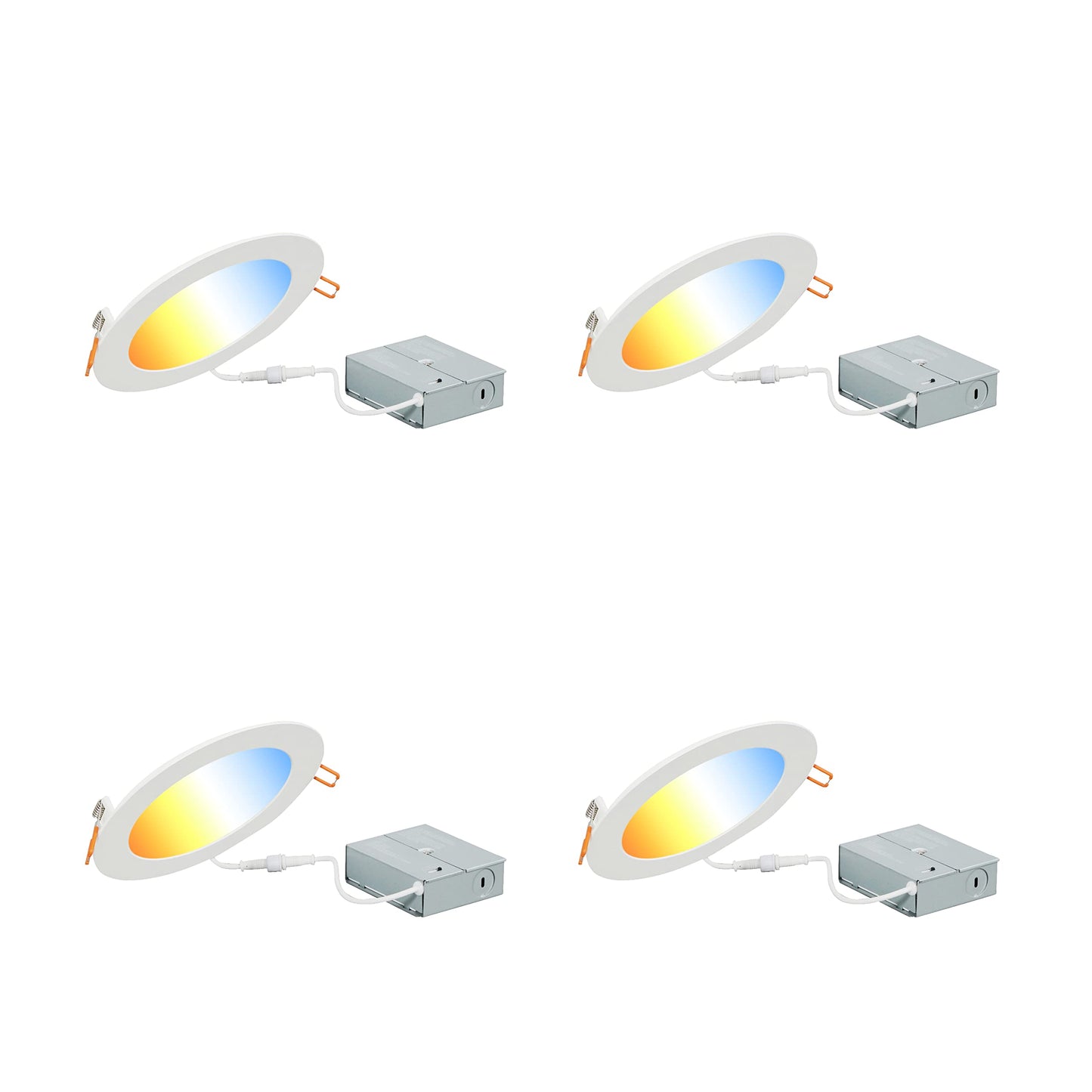 SYLVANIA LED 6" Slim Microdisk Recessed Downlight Junction Box, 16W, CCT 5 Color Selectable, 2700K/3000K/3500K/4000K/5000K, 1200 Lumens, Dimmable - 4 Pack (61406)