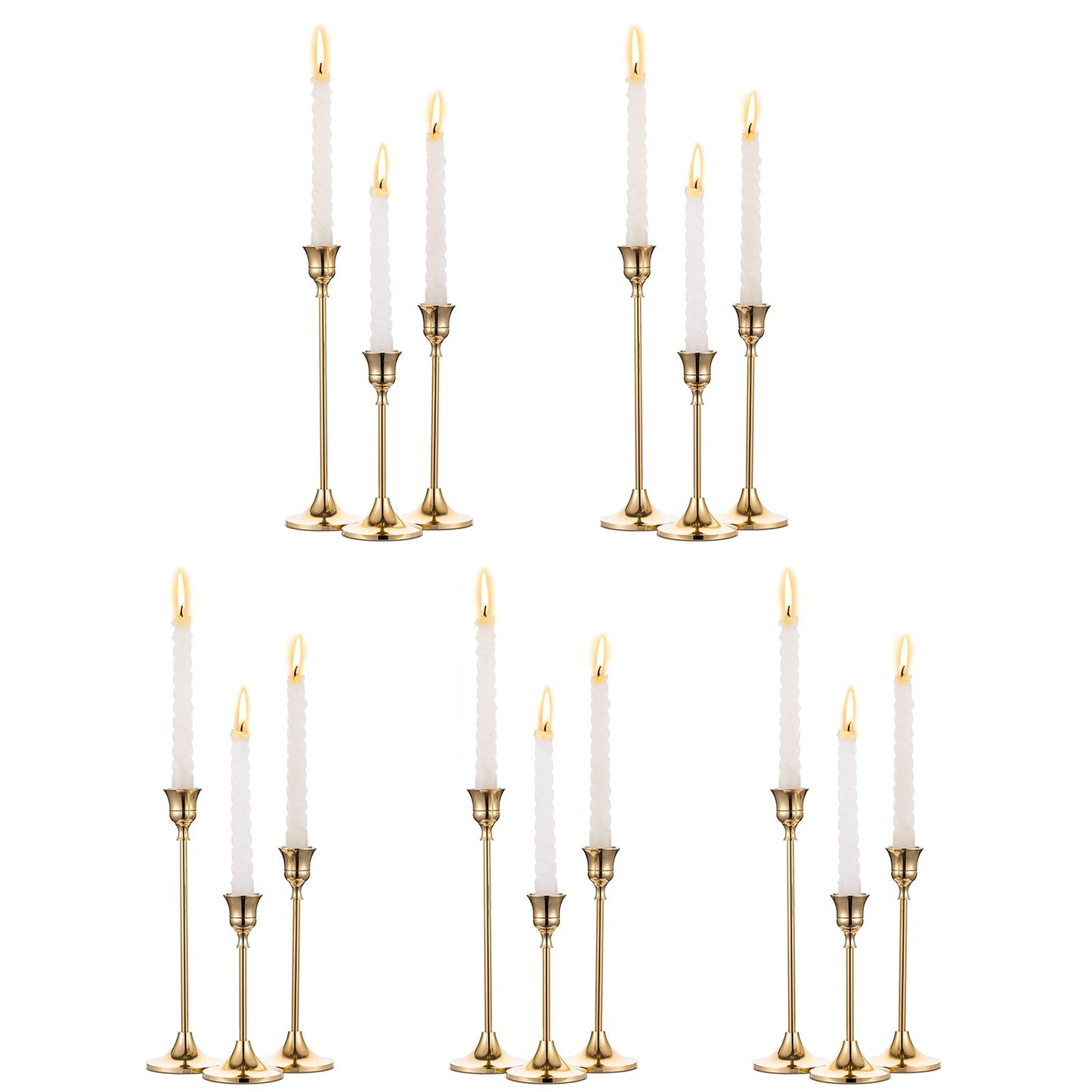 Nuptio Candlestick Candle Holders 15 Pcs Candle Stick Holder Gold Taper Candle Holder Candle Stand for Wedding Party Thanksgiving Halloween Birthday Mantel Baby Shower Table Centerpieces Decor