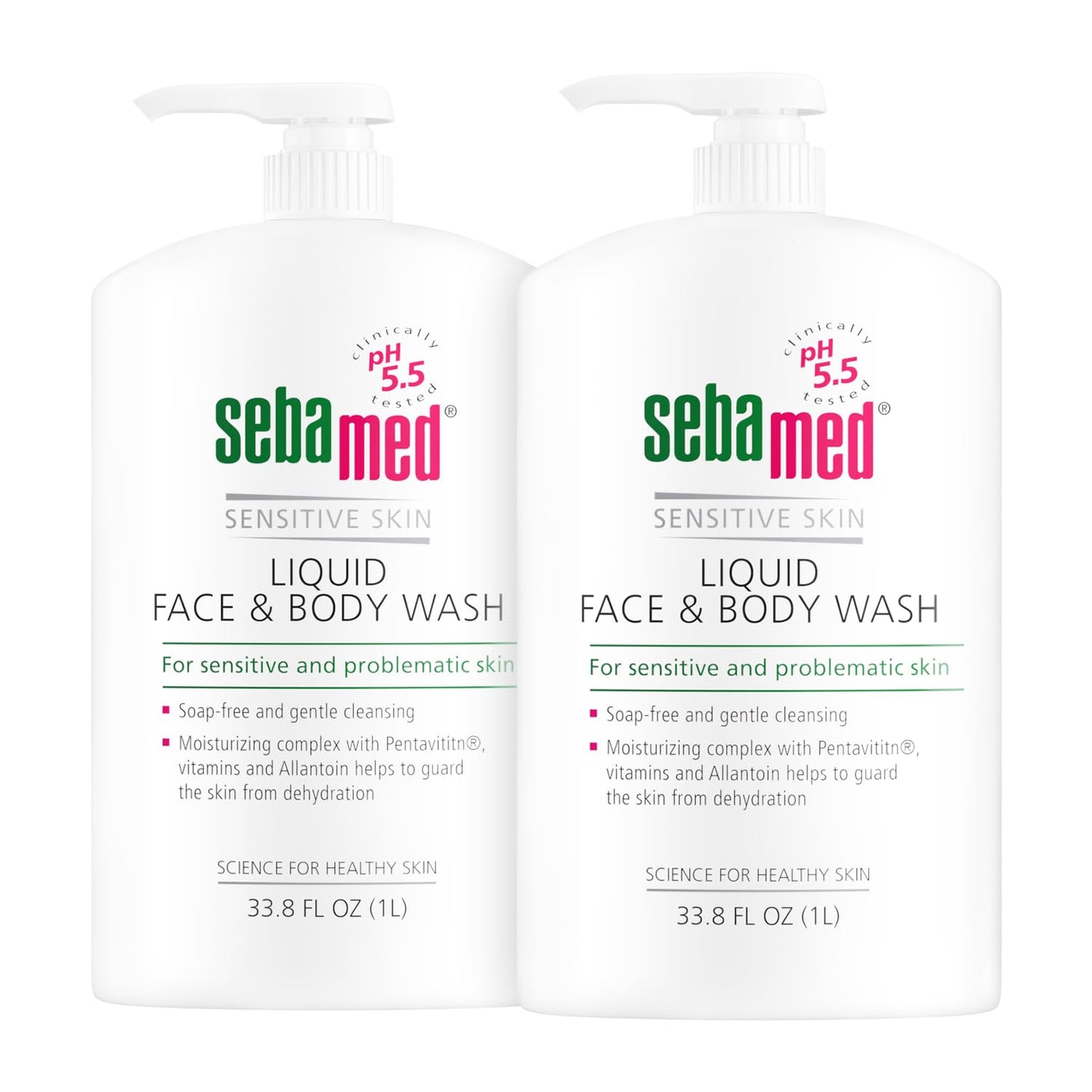 Sebamed Paraben-Free Face and Body Wash With Pump for Sensitive and Delicate Skin pH 5.5 Ultra Mild Dermatologist Recommended Cleanser 33.8 Fluid Ounces (1 Liter) Set of 2 Value Pack , green