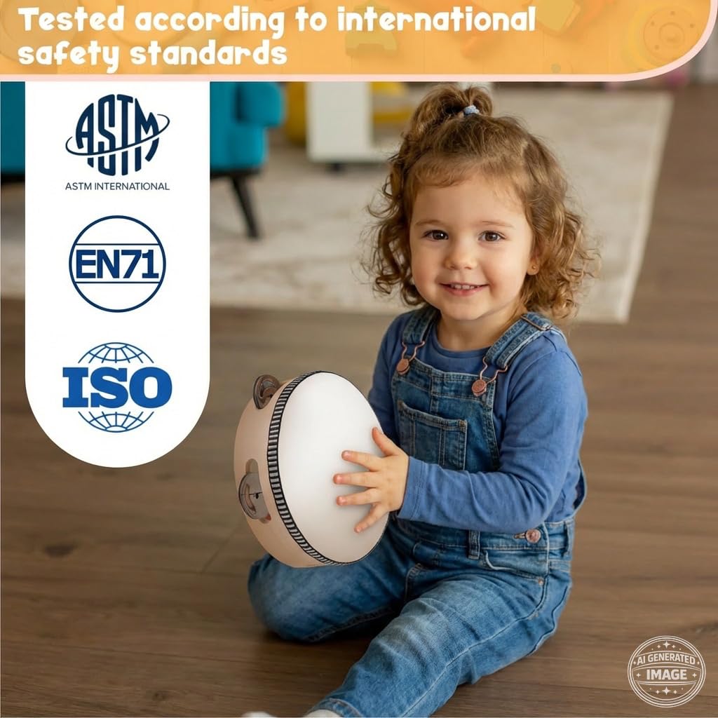 Stoie's Wooden Toddler Musical Instruments with Drum, Hand Bells, Flute, Maracas, Castanet, Tamburine, for Babies and Kids, Eco Friendly Montessori Educational Toy