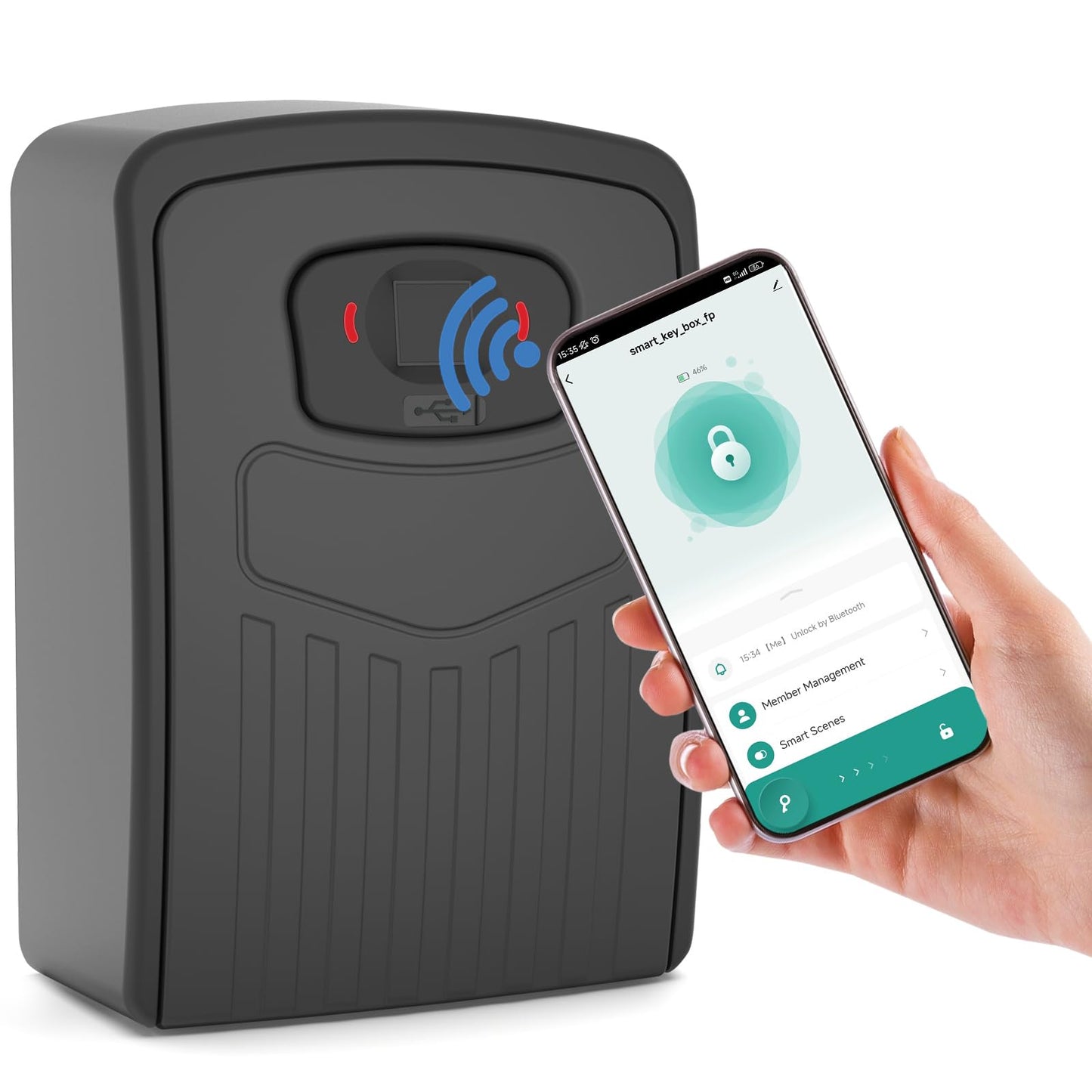 Smart Fingerprint Key Lock Box, Remote Access Realtor Lock Box for Keys, APP Control Key Lockbox for Outdoor, Can be Opened Abroad