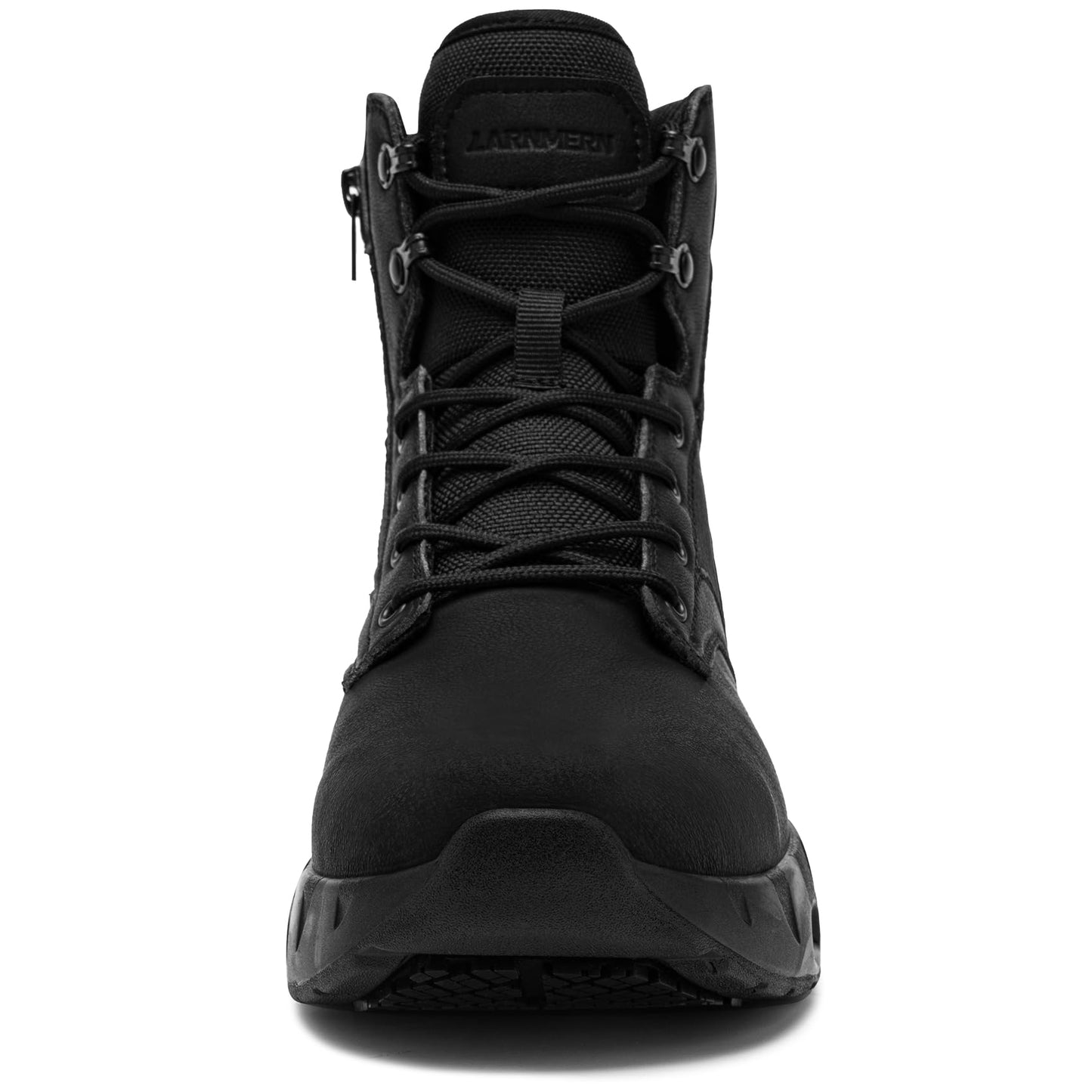 LARNMERN Non Slip Mens Boots Hiking Slip Resistant Shoes Air Cushion Side Zipper Comfort Botas Militares Hombre Zapatos de Trabajo Black 9.5