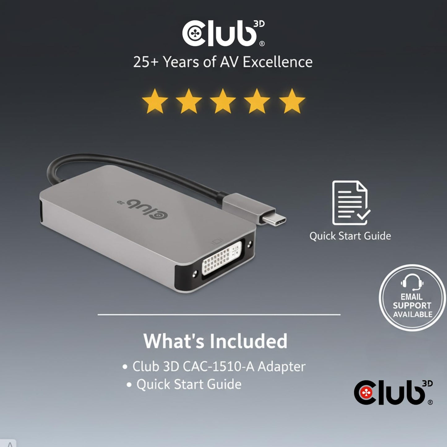 Club3D CAC-1510-A USB Type C to Dual Link DVI-D Cable Adapter Support 3840x2160@30hz, 2560x1600@60Hz HDCP Off for Apple Cinema Displays M/F