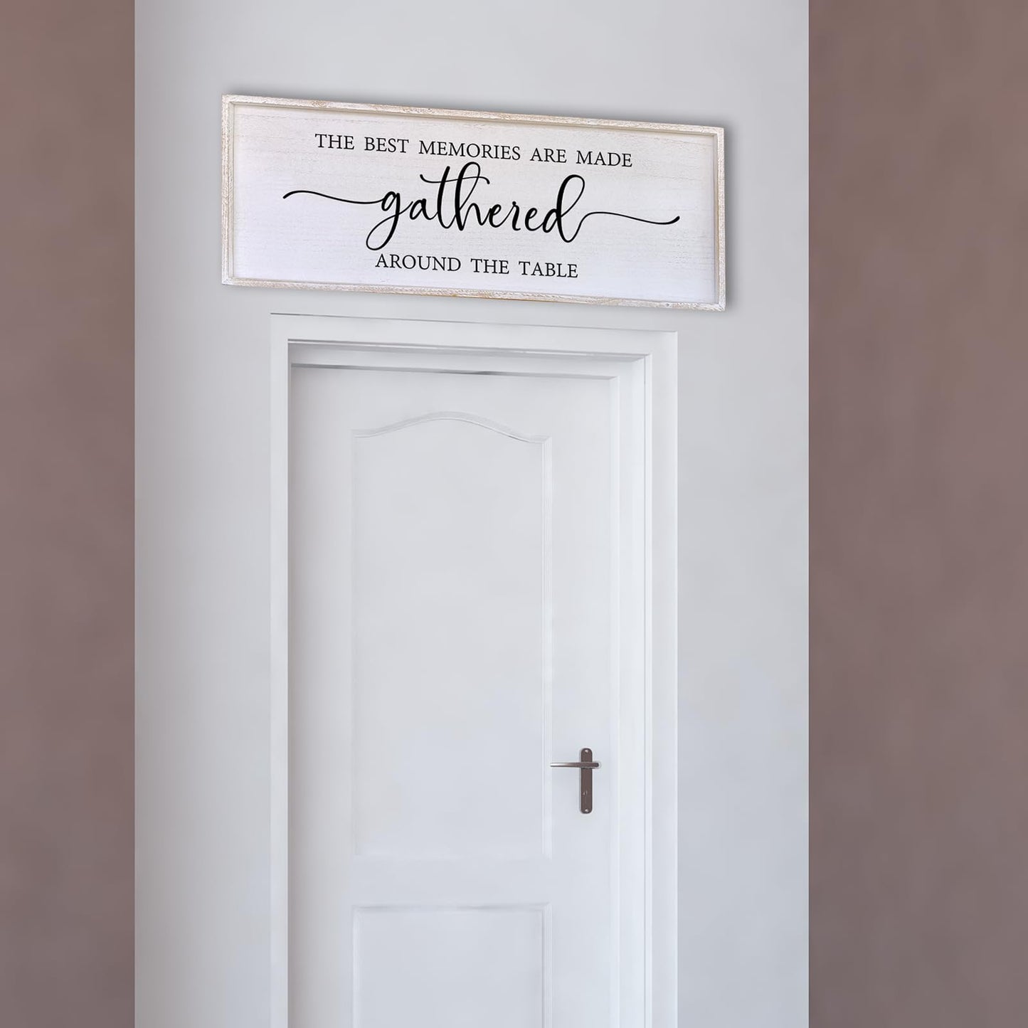 The Best Memories Are Made Gathered Around The Table Wall Decor 40"x15" Large Rustic Farmhouse Dining Room Wood Framed Modren Signs Kitchen Home Simple Hanging Wall Art (White)