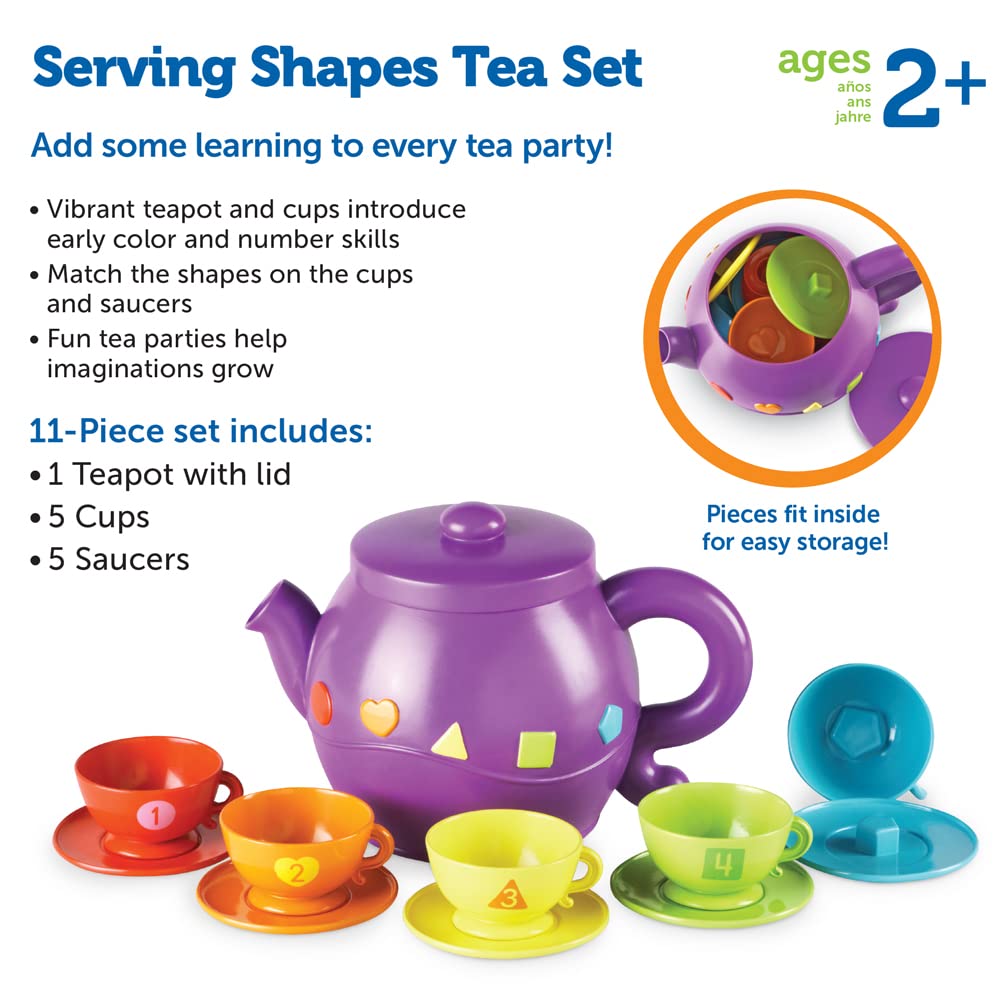 Learning Resources LER7740 Serving Shapes Tea Set, Color Recognition and Counting Toy, 11 Pieces, Ages 2+