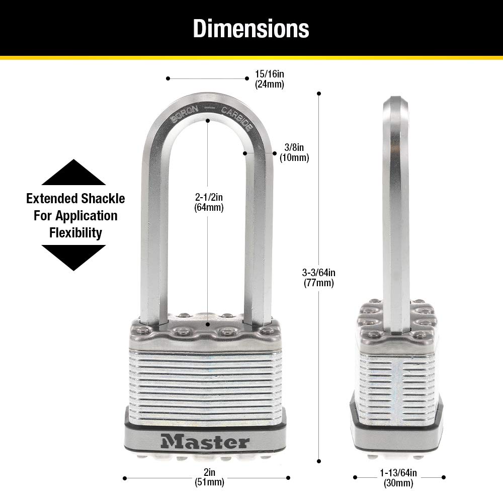 Master Lock M5XQLJ Magnum Heavy Duty Outdoor Padlock with Key, 4 Pack Keyed-Alike