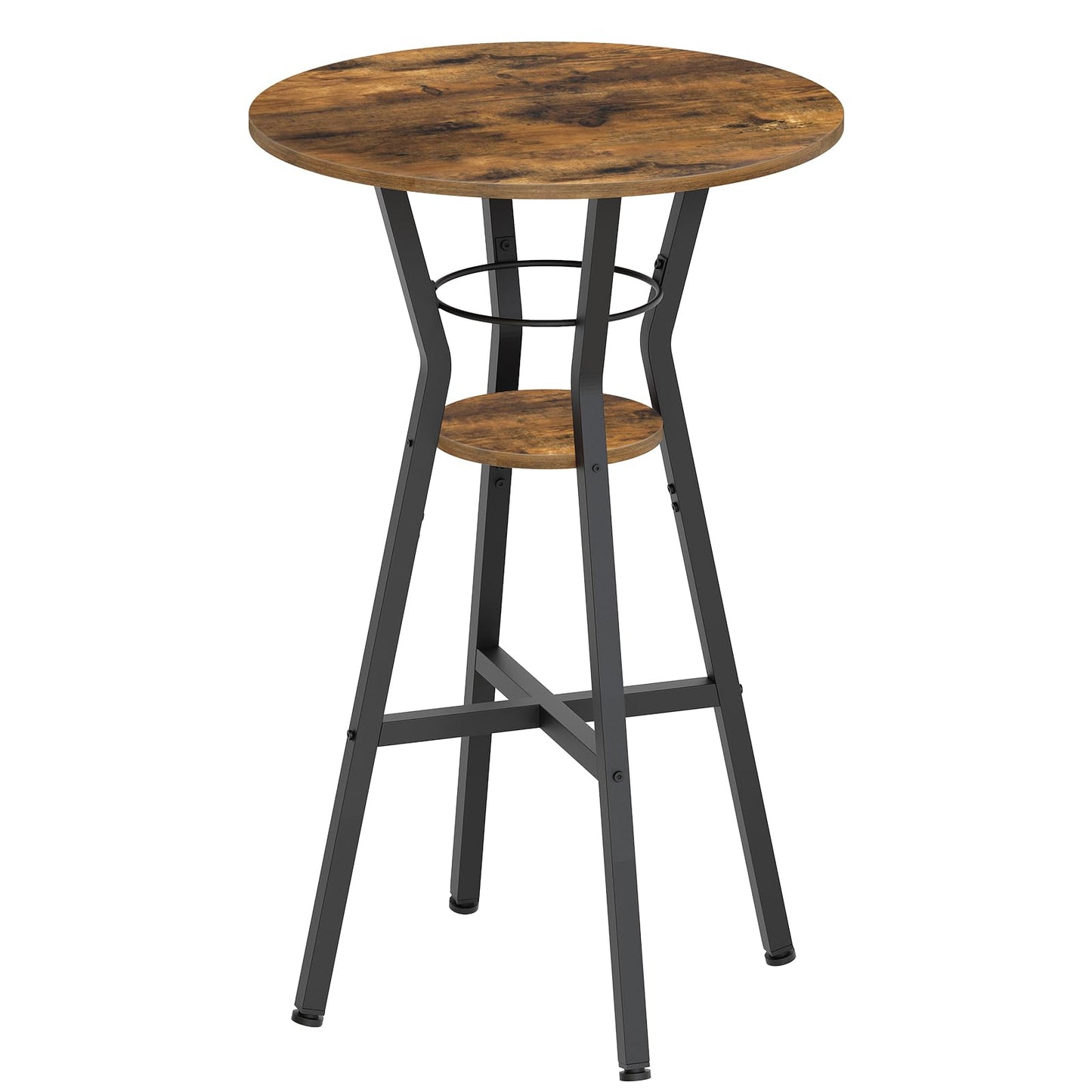 YATINEY Bar Table, 2-Tier Round High Top Table, Pub Table, Home Bar Counter Height Tables, Bistro Tables, for Kitchen, Living Room, Meeting Room, Pub, Rustic Brown and Black BT03BR