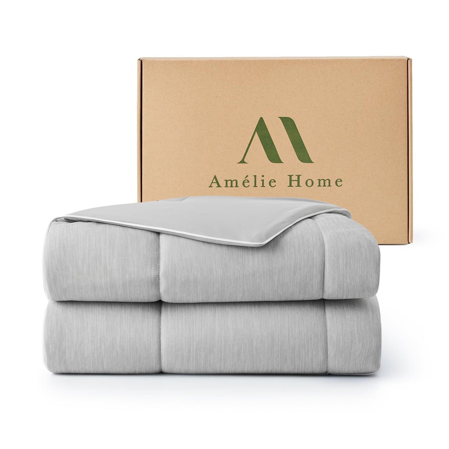 Amélie Home Cooling Comforter Twin Size, Dual-Sided Lightweight Cooling Blanket for Hot Sleepers, Q-Max 0.43 Breathable Cooling Quilt for Night Sweats, 68" x 90", Heather Cool Grey