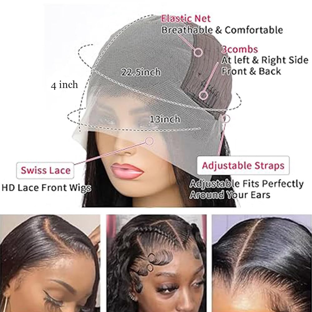 UFHUFH 28inch Deep Wave Lace Front Wigs Human Hair 13x4 Curly Human Hair Wig Pre Plucked with Baby Hair HD Transparent Lace Frontal Hair 200% Density Glueless Wet and Wavy Human Hair Wigs