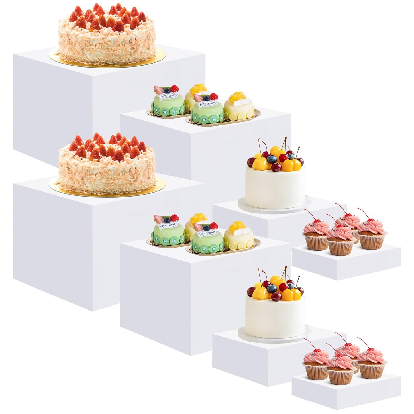EI 8Pcs Acrylic Buffet Risers,High-end Classic Food Display Riser for Party,Catering,Jewelry Collectibles.White Heavy duty Dessert Table Display Set,Acrylic Cube Boxes Display Nesting Risers