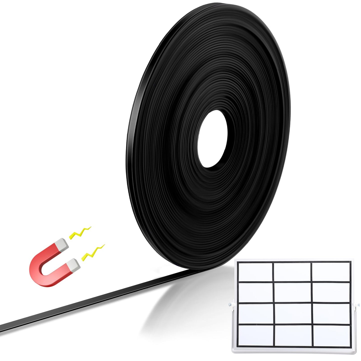 Tellegloww Black Magnetic Tape Roll Thin Strips, 1/4 Inch X 100 feet Magnetic Board Dividers Whiteboard Graphic Decorative Tape Marking Line for Classroom Office Art Accessories