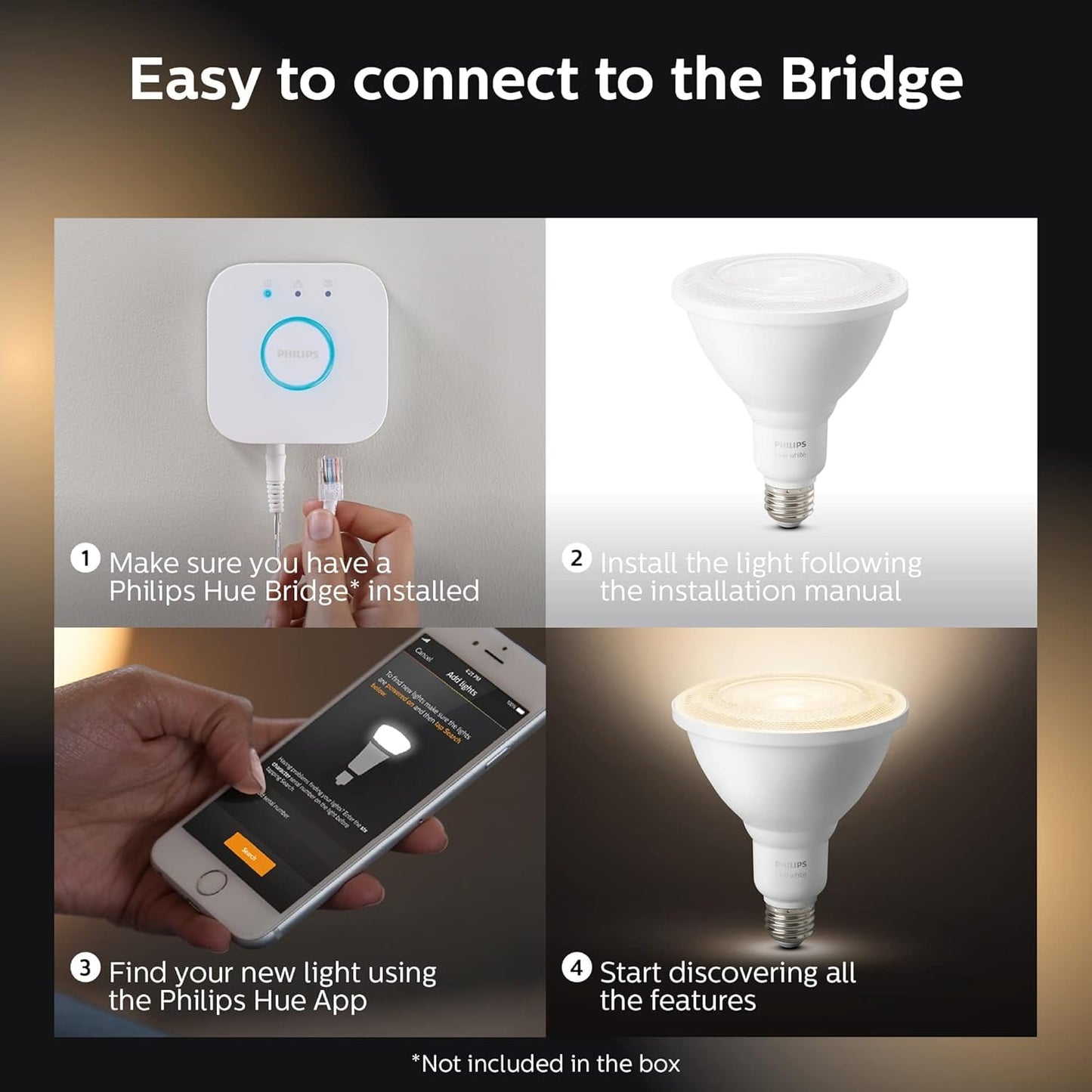 Philips Hue White PAR38 LED 100W Equivalent Waterproof Dimmable Smart Wireless Flood Light Bulb (2 Pack)