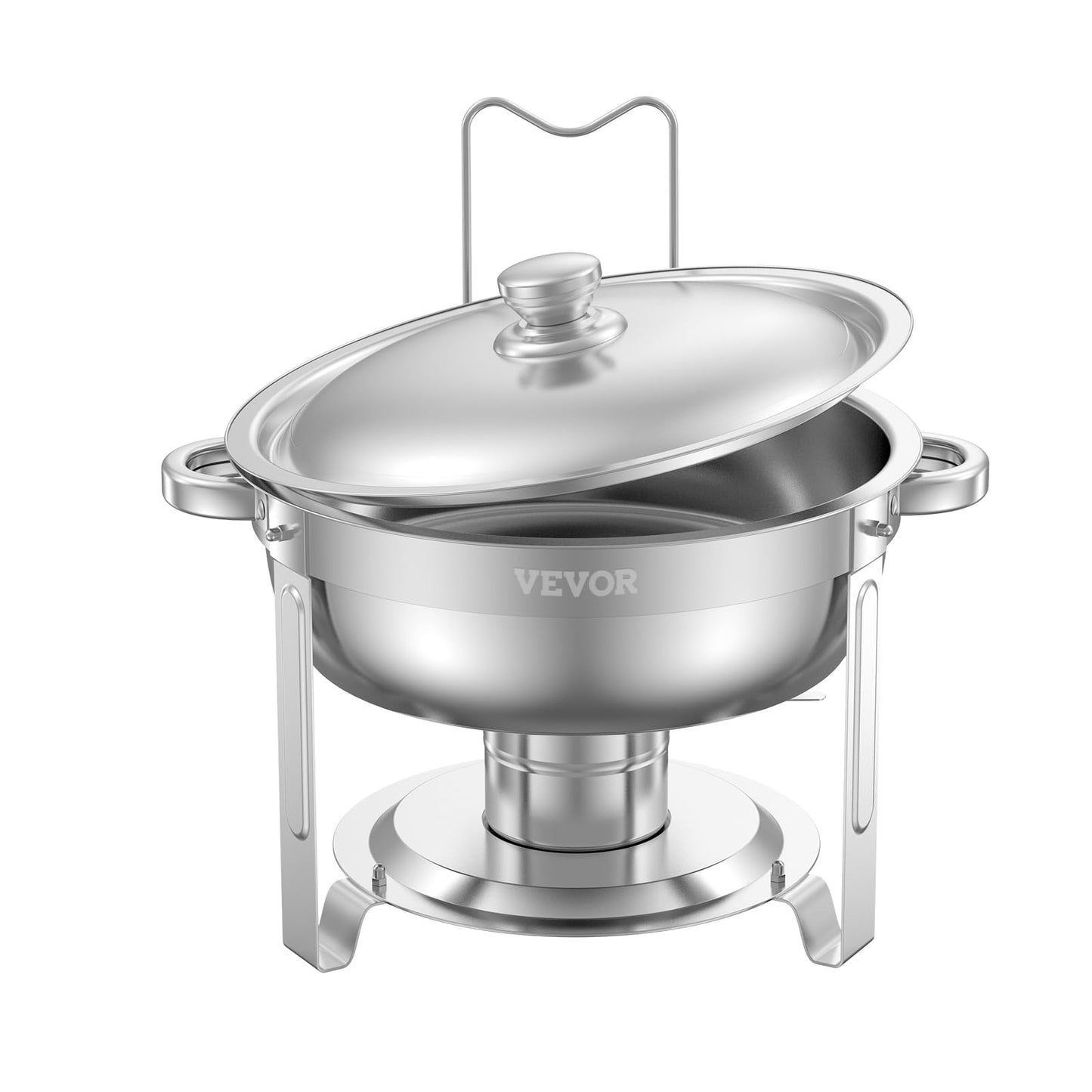 VEVOR Chafing Dish Buffet Set, 5 Qt 2 Pack, Stainless Steel Chafer with 2 Full Size Pans, Round Catering Warmer Server with Lid Water Pan Folding Stand Clip, for Weddings Parties Banquets, Silver