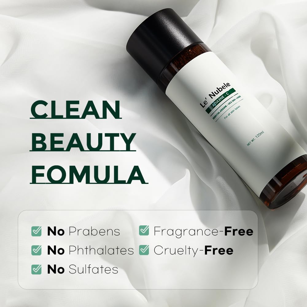 Le Nubele Azulene CICA Skin Toner | Daily Soothing Toner for Sensitive Skin with 600ppm Azulene & 5000ppm Centella Asiatica | Hydrating & Moisturizing Formula | 4.05 fl. oz (120ml)