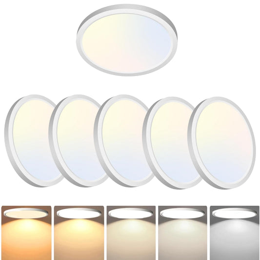 YELIOLED 6 Pack 12 Inch LED Flush Mount Ceiling Light Fixtures, 24W 2640LM 5 CCT Selectable (2700K-6500K), Non Dimmable,Wired Integrated LED Lights for Bedroom Kitchen Hallway Apartment, White