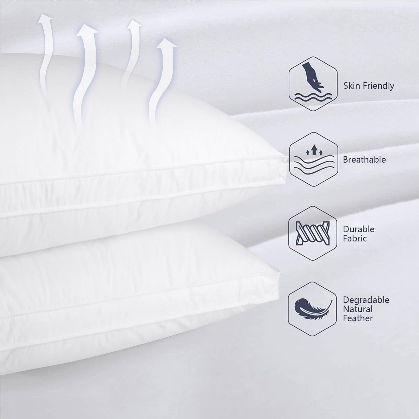 Vendare Set of 2 Standard Size Down Pillows - Goose Feather & Down Blend Pillows 440 Fill Power, 100% Cotton Cover, Hypoallergenic, Medium Support