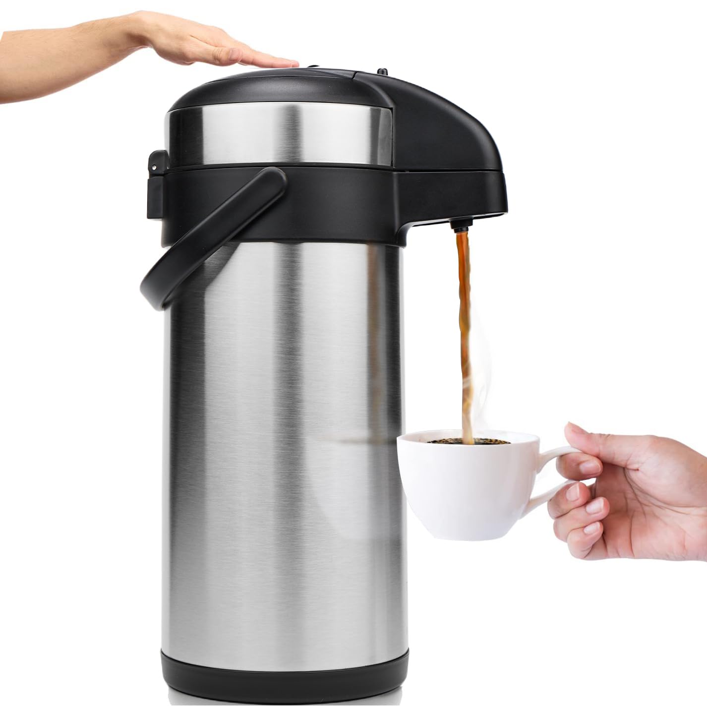 VONDIOR Airpot Coffee Dispenser with Pump - 169 Oz Insulated Stainless Steel Coffee Carafe - Thermal Beverage Dispenser - Coffee Urn for Hot/Cold Water, Party Chocolate Drinks