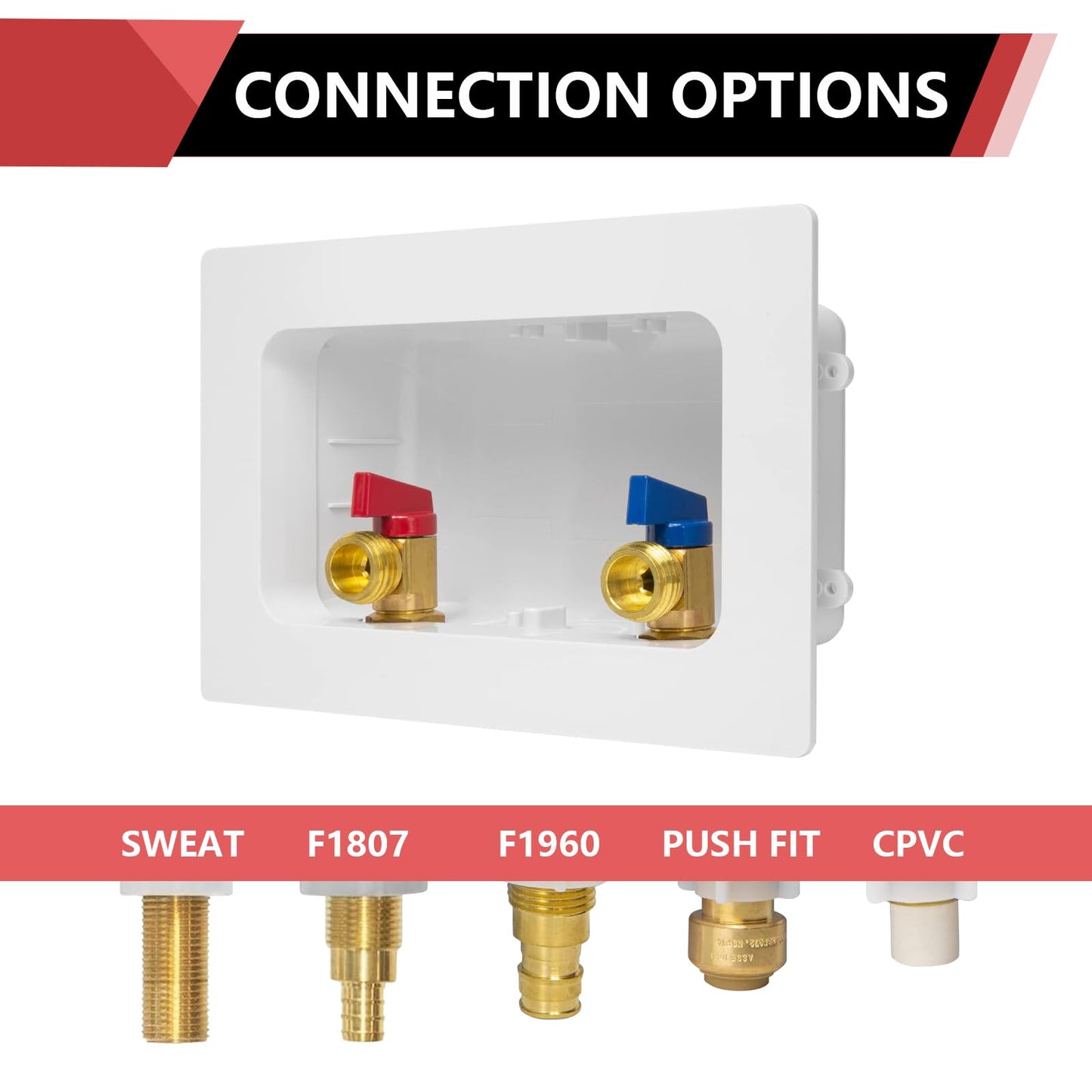 EFIELD Premium Washing Machine (Laundry) Outlet Box, 1/2-inch Pex Crimp Connection, Center Drain With Stainless Steel Water Hammer Arrestor