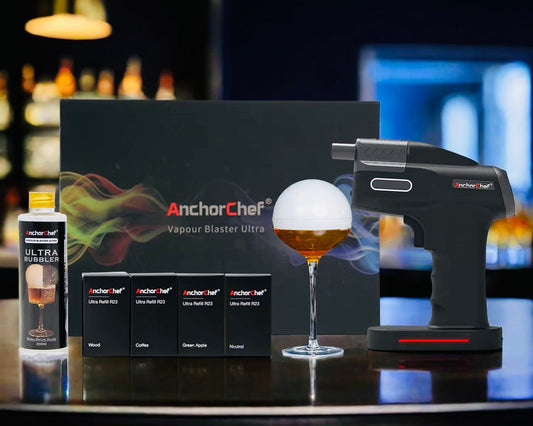 AnchorChef Cocktail Smoke Bubble Gun Set with 4 Aroma Flavour and Edible Bubbles -Aroma Blaster Gun Kit -for Bar/Home -for Whiskey, Bourbon, Rum, Tequila, Vodka -Gift for Men/Bartender/Father/Husband