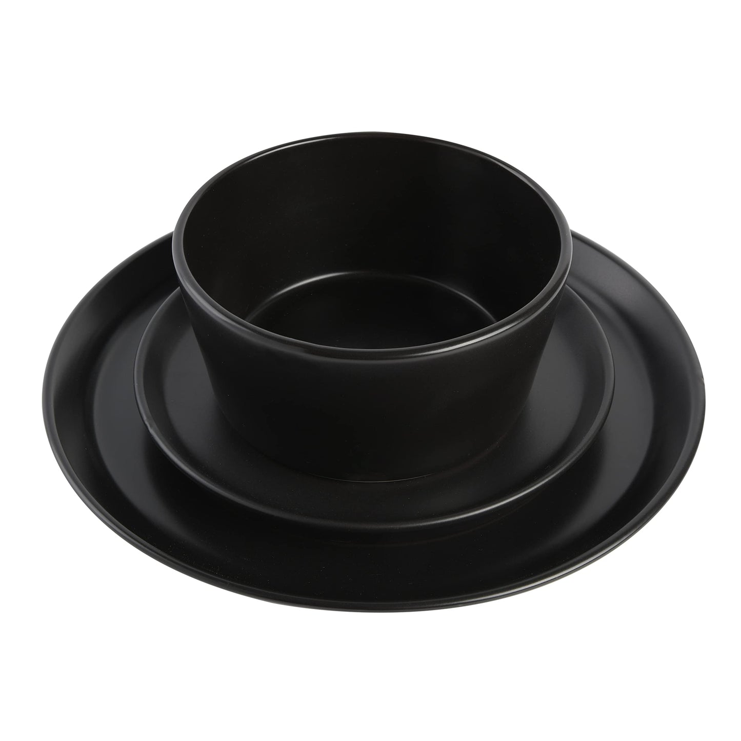 Gibson Soho Lounge Sofia Coupe 12-Piece Stoneware Dinnerware Set, Service for 4 – Black Plates and Bowls