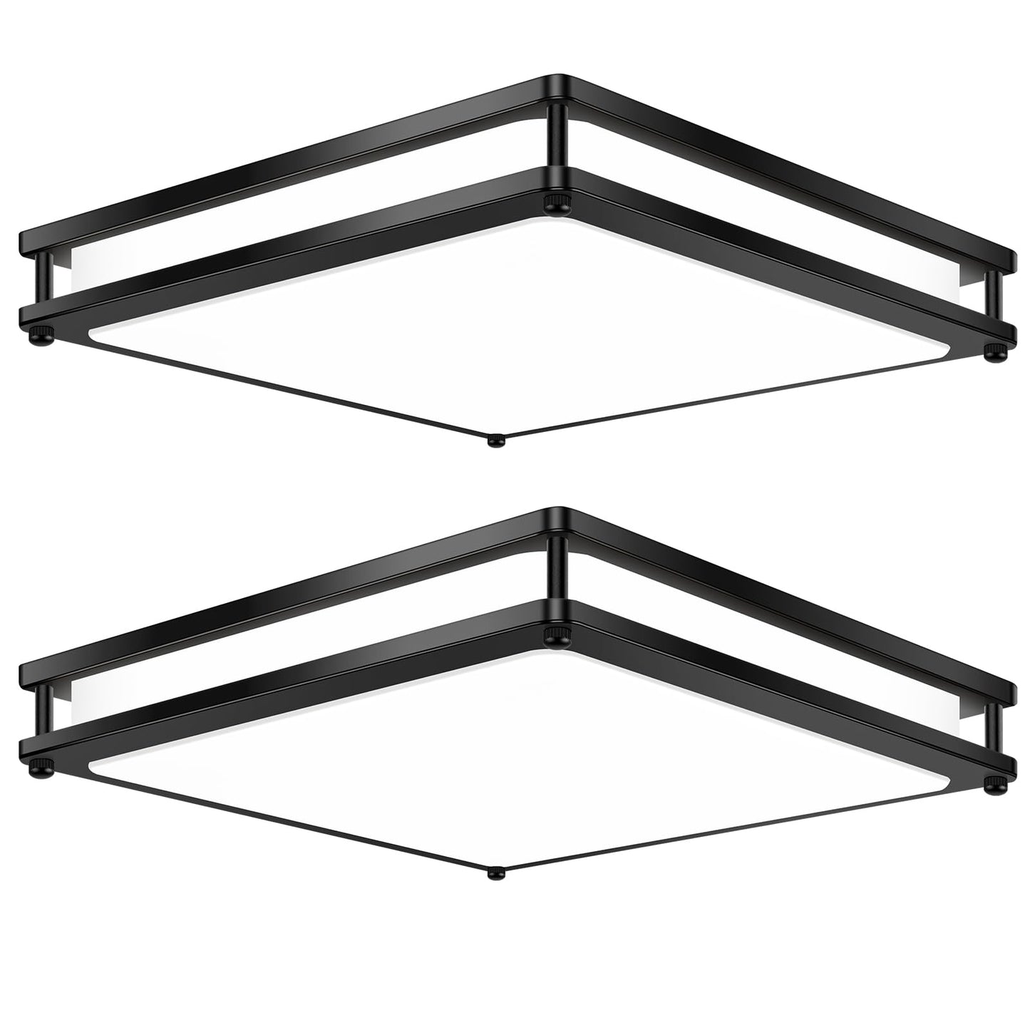 2-Pack 13 Inch Flush Mount LED Ceiling Light Fixtures, 36W 3200 Lumens Black Square Dimmable Ceiling Light, 2700K/3000K/4000K/5000K/6500K Adjustable Modern LED Lights for Bedroom Kitchen Bathroom