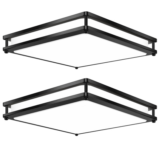 2-Pack 13 Inch Flush Mount LED Ceiling Light Fixtures, 36W 3200 Lumens Black Square Dimmable Ceiling Light, 2700K/3000K/4000K/5000K/6500K Adjustable Modern LED Lights for Bedroom Kitchen Bathroom