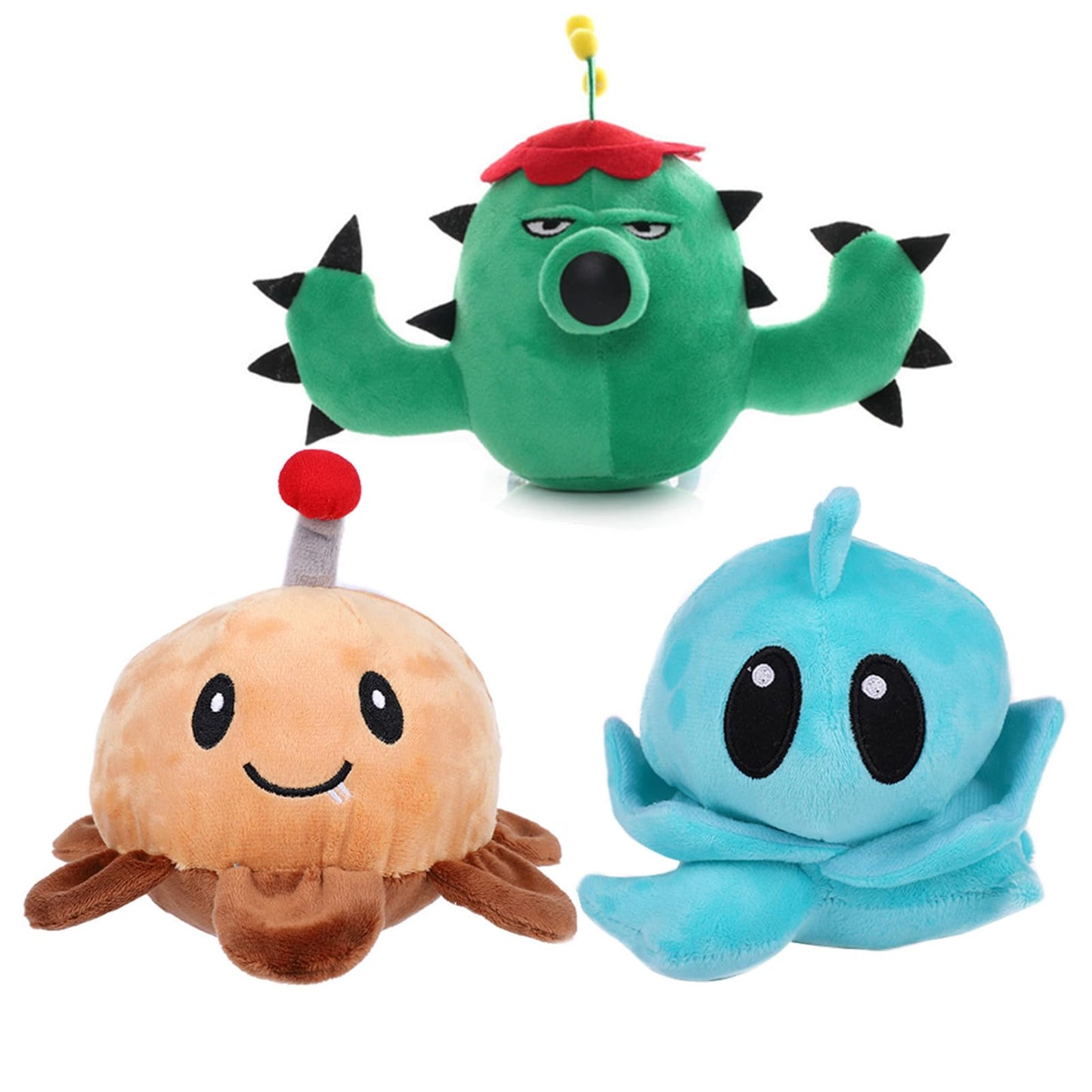 JHESAO - 3 Pieces Plant and Zombies Zombie Plush Cactus Set Potato Mine Toys PVZ Cactus Plushies 1 2 Plush Soft Ice Lettuce Doll for Fans of