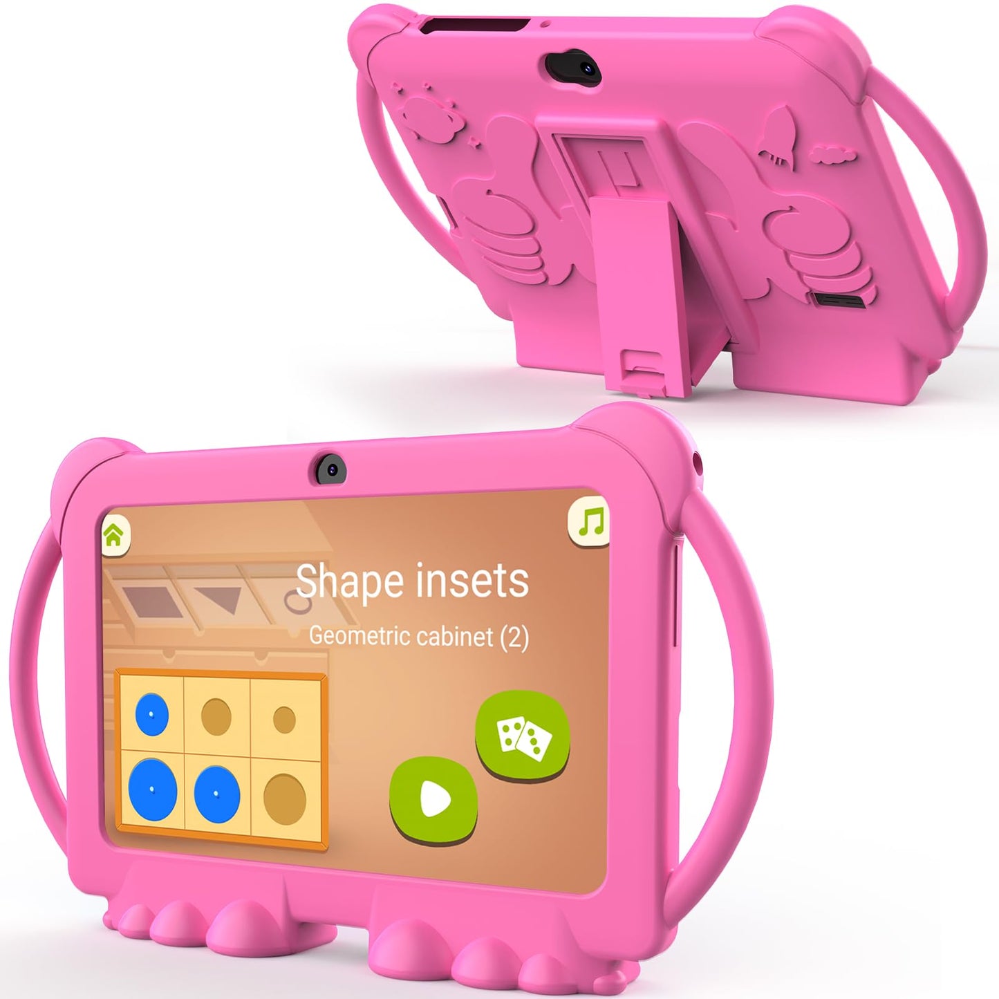 Kids Tablet, 7 inch Android 12 Tablet for Kids, 4GB RAM 32GB ROM 1TB Expand, Toddler Tablet with Parental Control, IPS Screen, Dual Camera, Educational, Games, Shockproof Case for Boys/Girls (Pink)