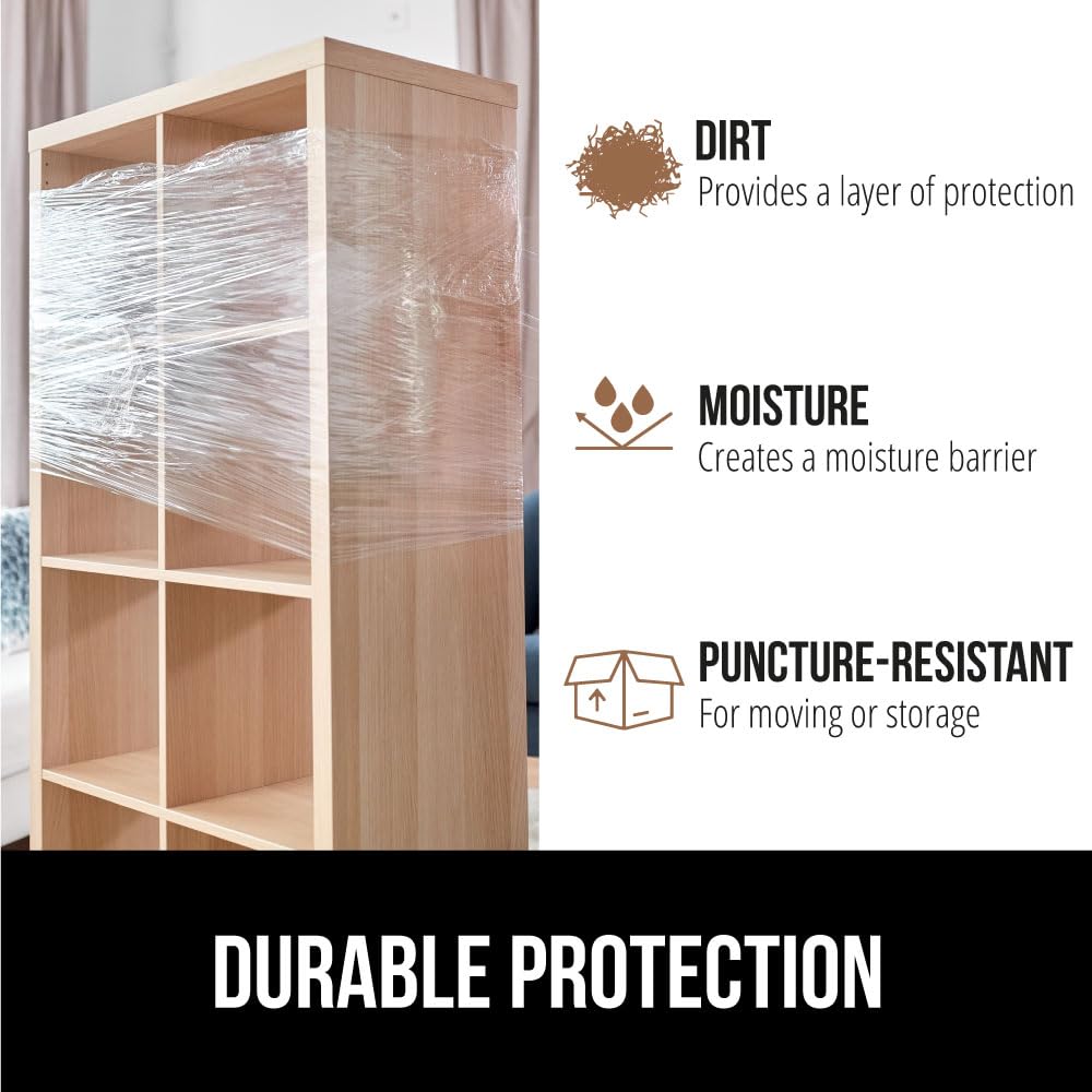 GORILLA GRIP 500% Stretch Film Heavy Duty Plastic, 1000ft Shrink Wrap Roll 24" Puncture Resistant, Industrial Strength for Shipping, Pallet Storing, Moving, Packing Furniture Protection 1 Pack Clear