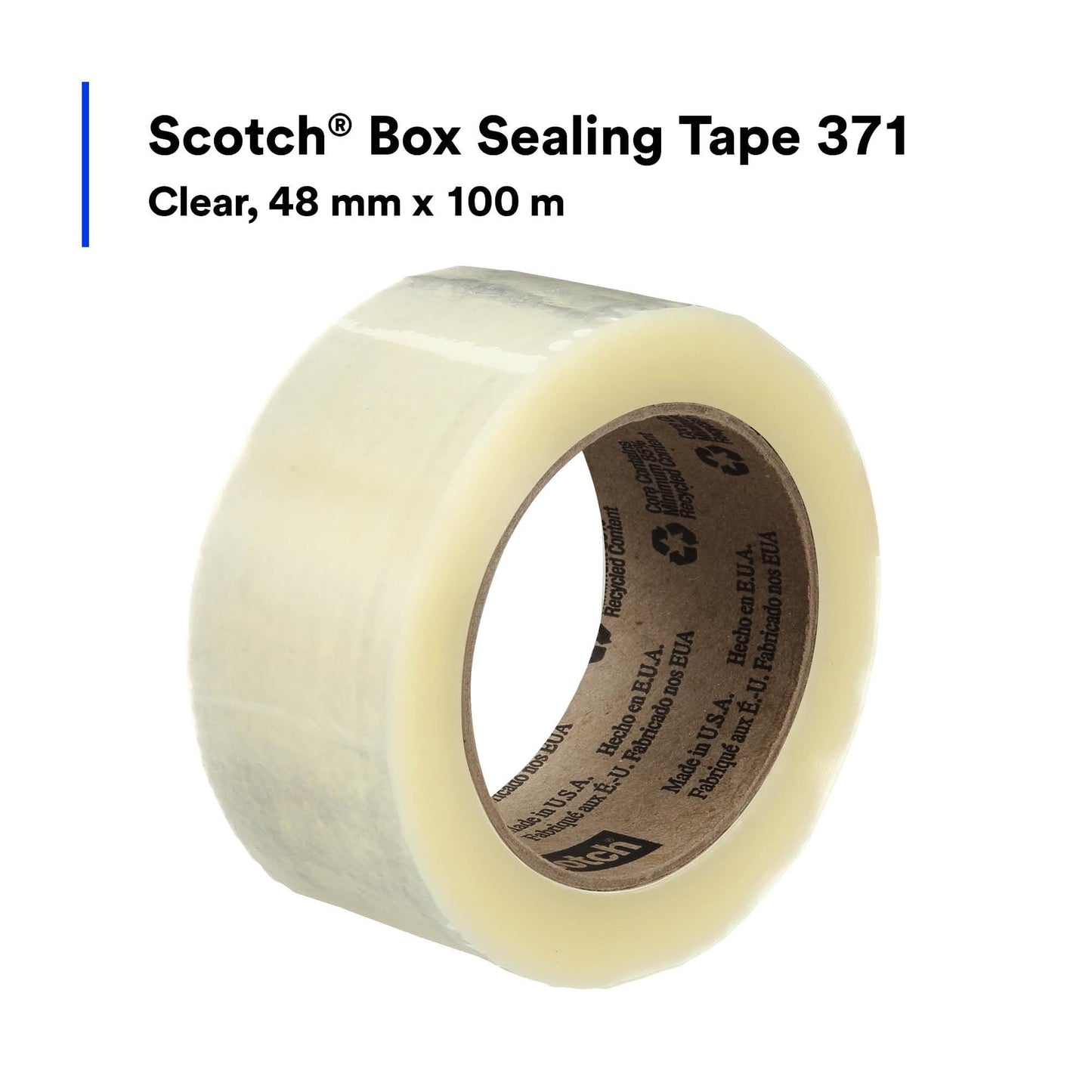 3M Scotch 371 Industrial-Grade Packing Tape, Clear, 48 mm x 100 m, High Performance Sealing Tape for Medium-Duty Commercial Box and Carton Sealing, Moving, Packaging and Shipping, 36 Pack