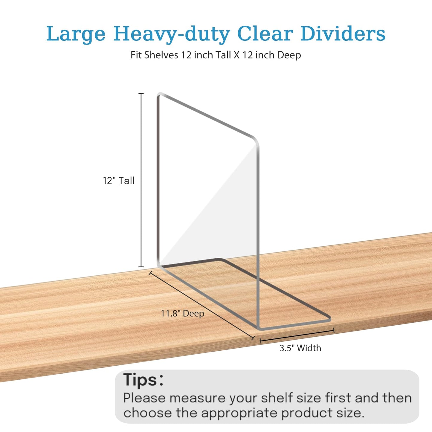OKPOW Shelf Dividers Closet Organizer - 12" Tall X 11.8" Deep Acrylic Clear Sturdy Separate for Clothes Purse - Adjustable Space Saver Easy Install for Home Organization Enthusiasts 8 Pack
