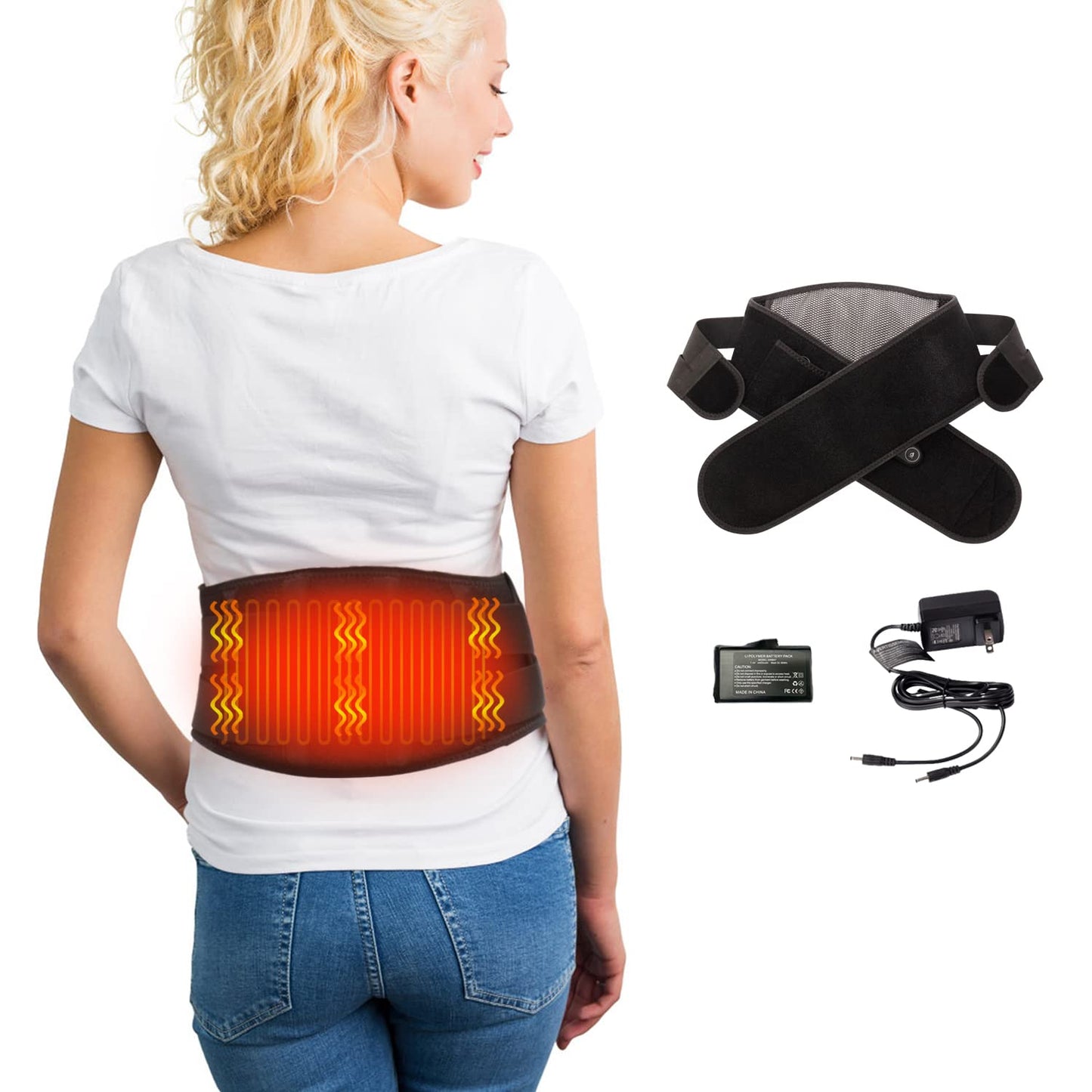 Heating Pad for Back Pain Relief, Cordless Back Massager with 7.4V 4400mAh Battery 3 Heat Settings & 3 Vibrating Modes Heated Back Brace Suitable for Abdomen Back Lumbar Spine Stomach Waist Cramps