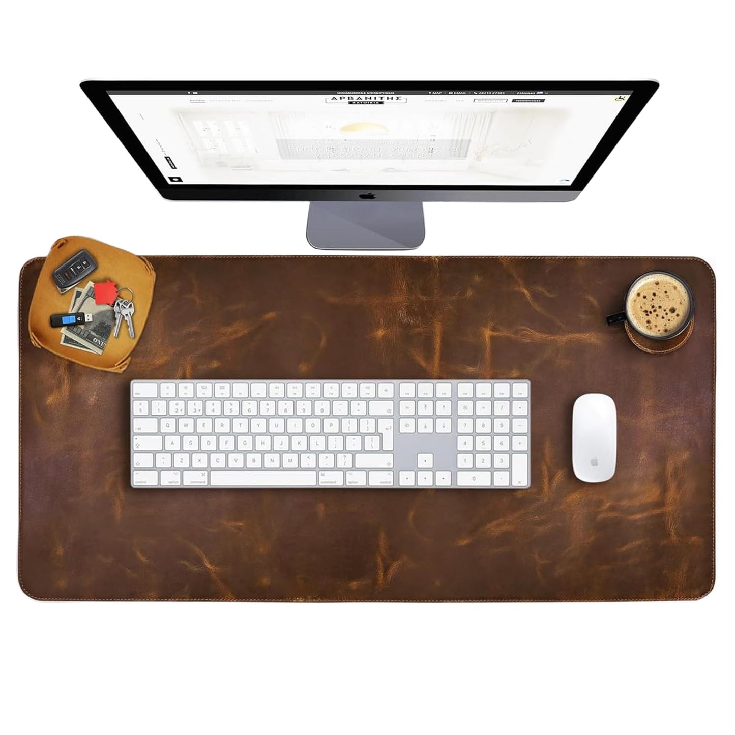 Leather Desk Pad (Real) Leather Desk Mat Set (32x16) Large Desk Cover Desk Blotter Desk Protector Computer Mat for Keyboard Gaming Mouse Pad Table Laptop Office Desktop Accessories Antique 2mm ELIZO