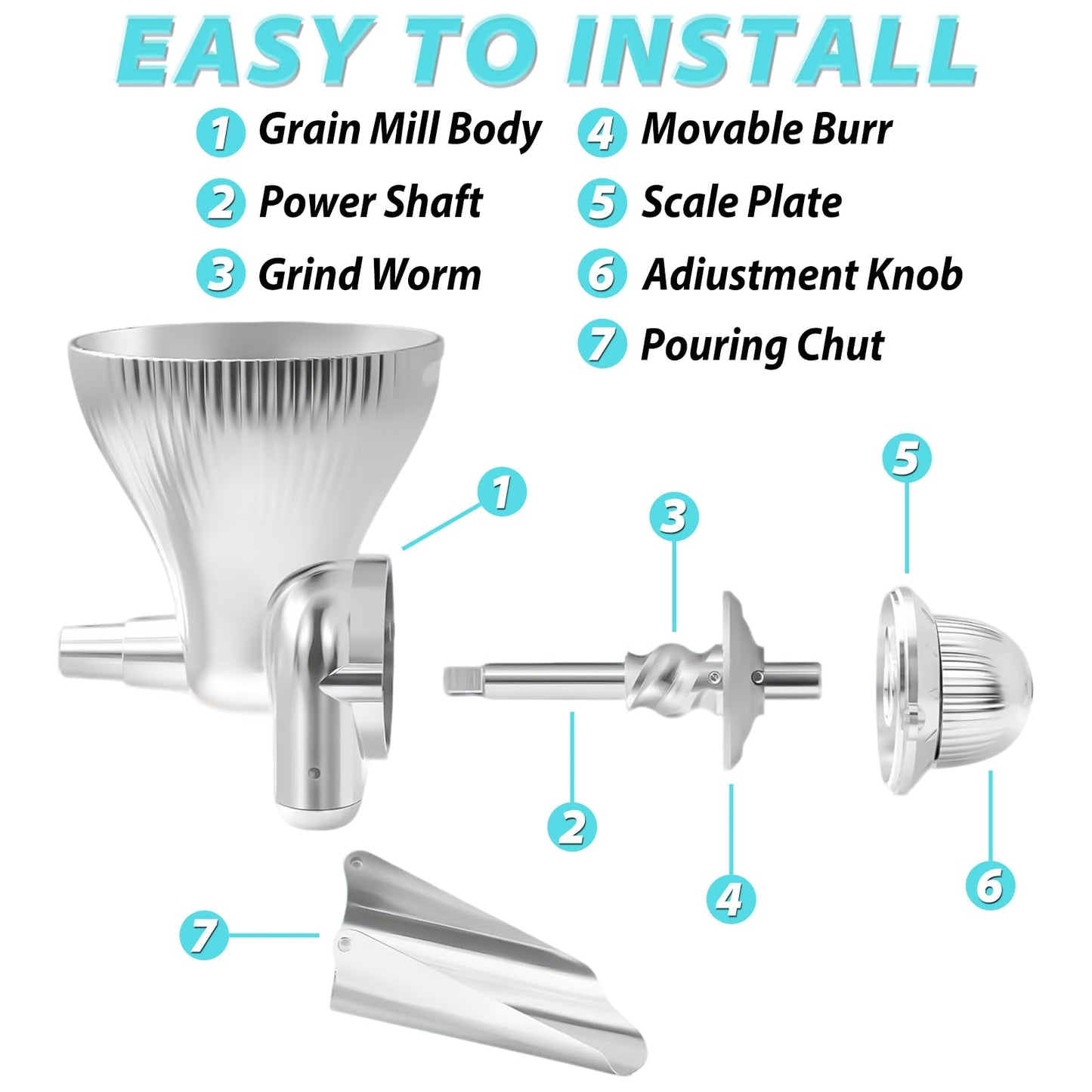 Grain Mill Attachment for KitchenAid Stand With 12 Grind Level, Kitchen Aid Mixer Attachments Wheat Grinder Fit for Wheat, Corn, Oats, Buckwheat, Millet and Other Cereals - New Upgrades