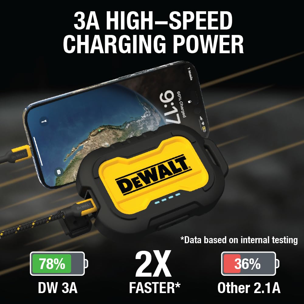 DEWALT Portable Charger, Power Bank, 10,000 mAh Battery Pack with USB-C Port for iPhone 16/16 Plus/16 Pro/16 Pro Max, iPhone 15 Series, iPhone 14/13, Samsung Galaxy