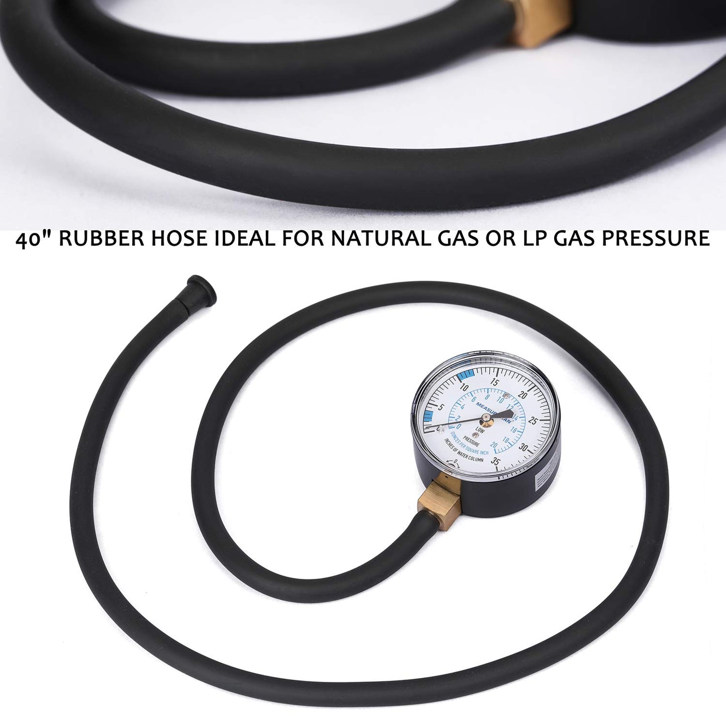 Measureman Natural Gas or LP Gas Manifold Pressure Test Kit, 0-35 "W.C., 1/4"NPT, 40" Length Hose