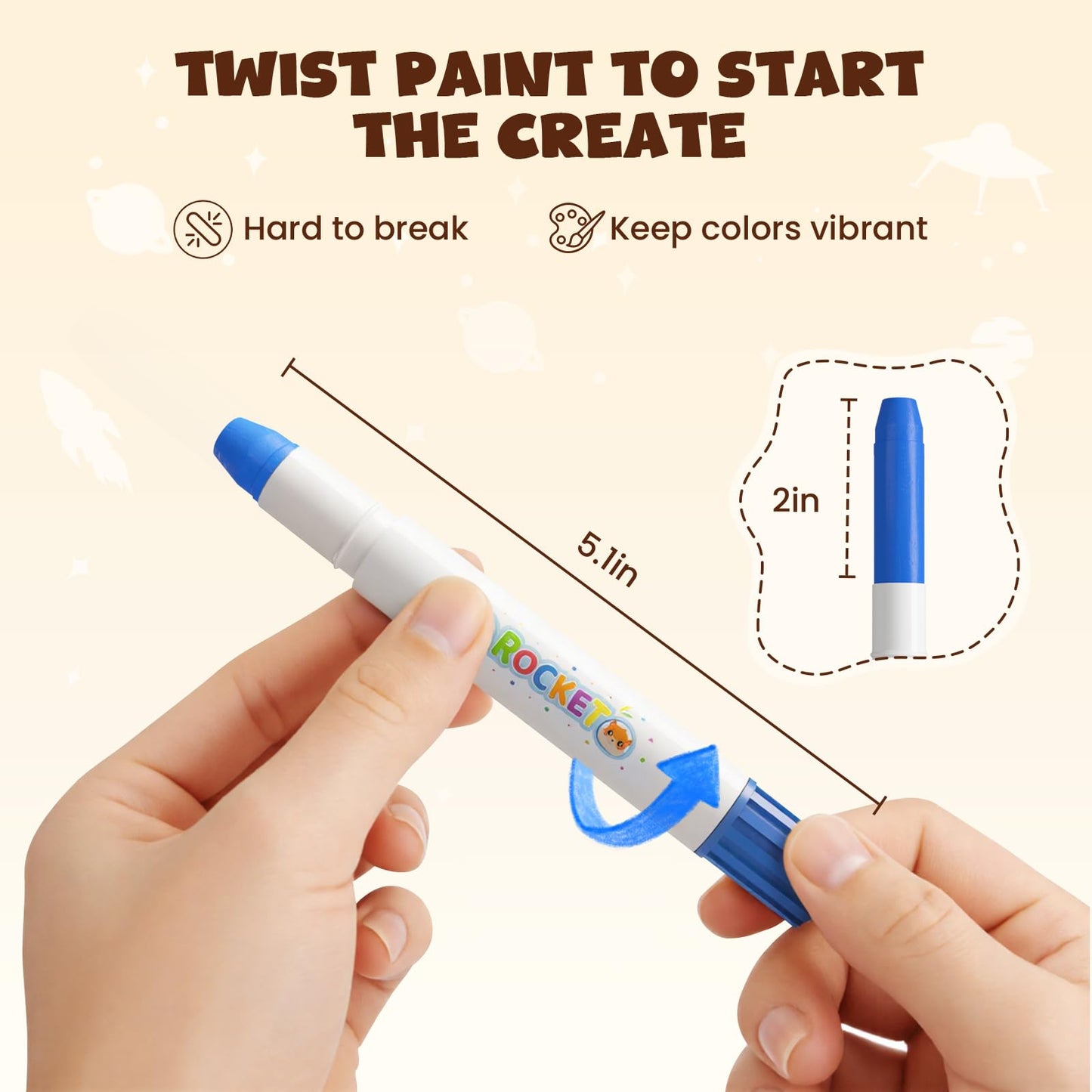 JUPITEARTH 36 Colors Rocket Tempera Paint Sticks with 120 PDF Coloring Pages, Quick Drying, Non-Toxic and Washable Paint Sticks for Kids and Students, Art Supplies for Drawing on Paper and Canvas