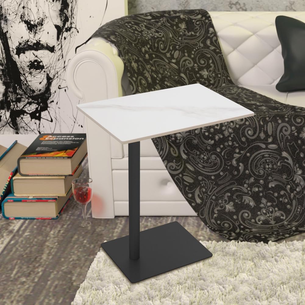 Cre Cra Marble Top Metal Gold C Shaped End Table Modern Sofa End Coffee Tray Side Desk for Couch Living Room Bedroom Black
