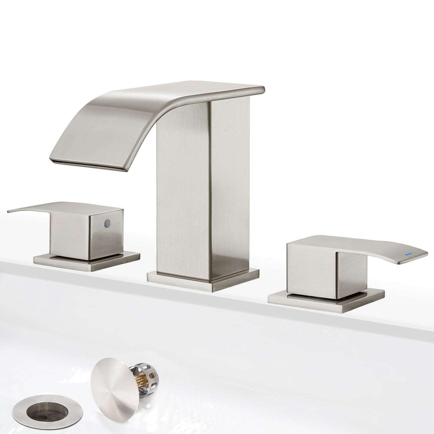 GAGALIFE 8 Inch Waterfall Bathroom Faucets 3 Hole - Brushed Nickel Widespread Bathroom Faucet with Pop-up Drain, Two Handles Bathroom Sink Faucet, Modern Vanity Sink faucets with Supply Lines