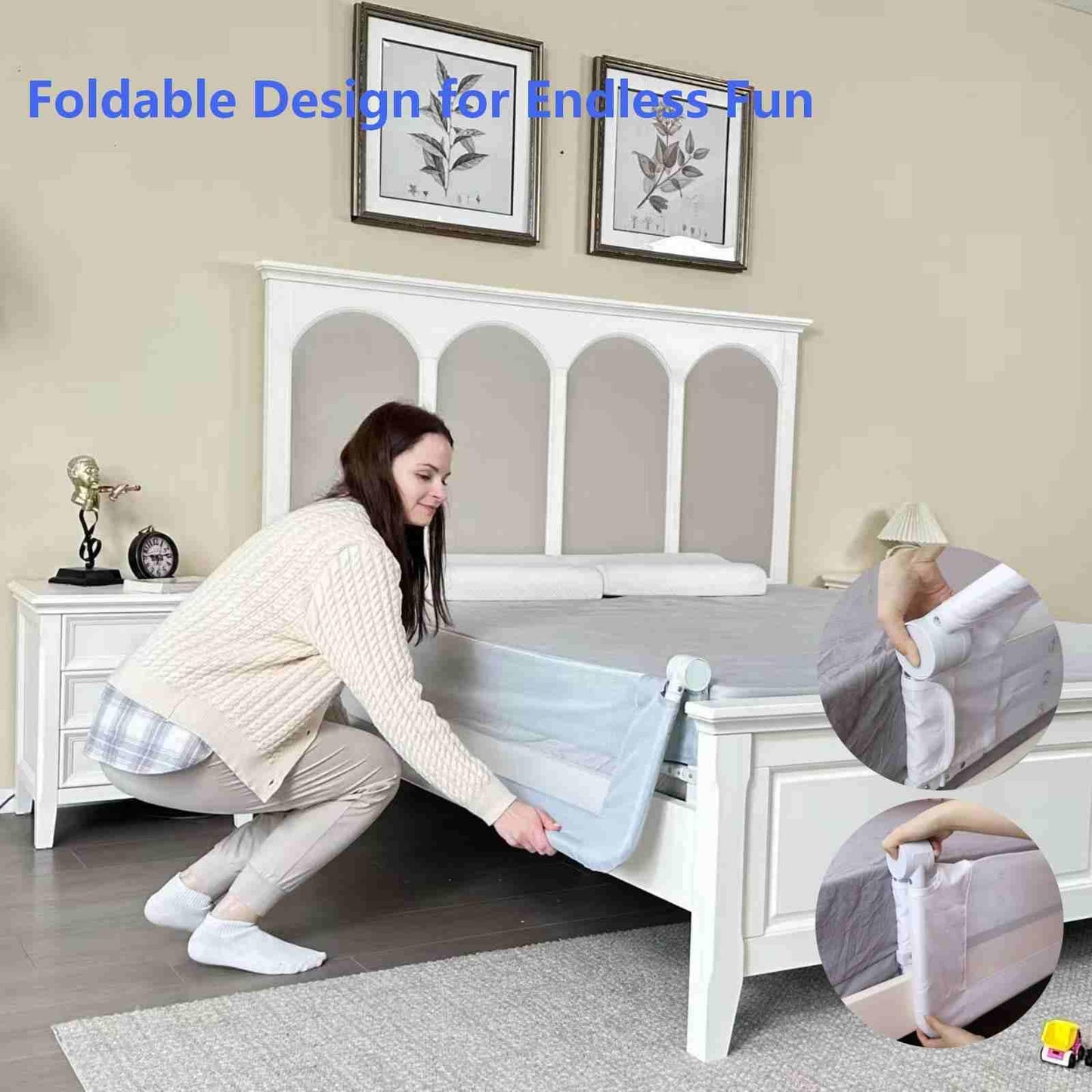 Grelife Foldable Bed Rail for Toddlers, Tall Toddler Bed Rails for Twin, Full, Queen Bed, Baby Bed Rail Guard with Reinforced Metal Frame & Breathable Mesh (1, Gray, 59.0")