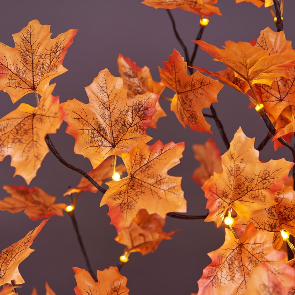 LIGHTSHARE 6FT 120LED Artificial Lighted Maple Tree Warm White Fall Decorations Indoor Ourdoor, Orange