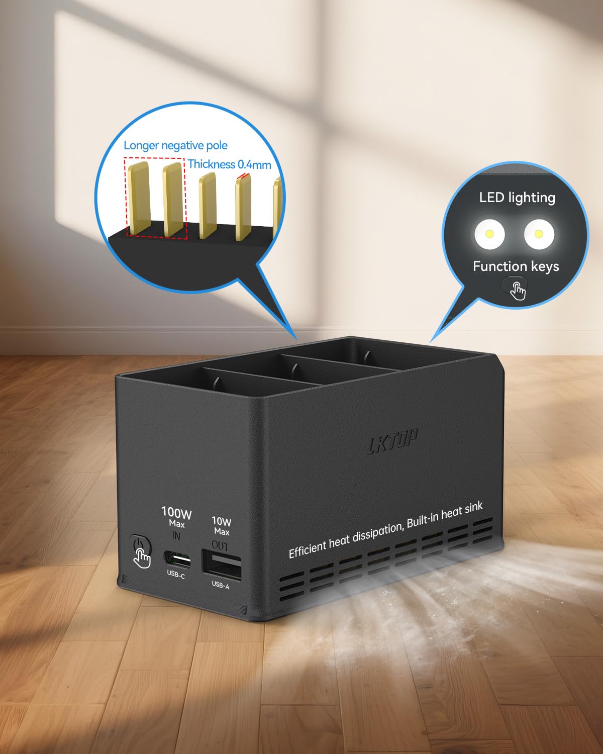 LKTOP 100W Mini 4 Pro/Mini 3 Series Battery Charging Hub (3X Fast Charging) for DJI Mini4 Pro/3 Pro/3 Drone Accessories Charger with Storage LED Lights Alarm Mode (Charge 3 Batteries Simultaneously)
