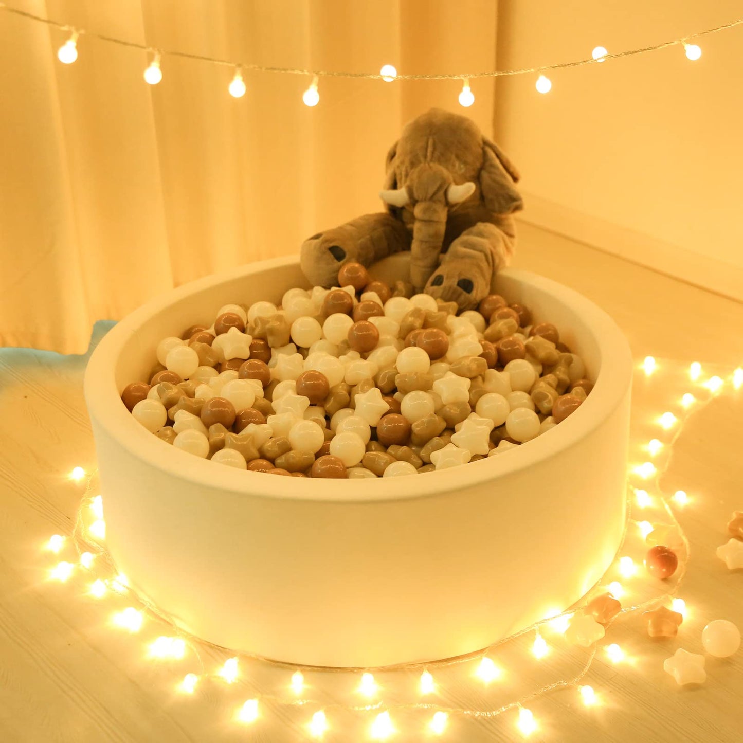 TRENDPLAY 100 Star Ball Pit Balls - BPA&Phthalate Free Non-Toxic Play Balls Soft Plastic Balls for 1 2 3 4 5Years Old Toddlers Baby Kids Birthday Pool Tent Party (2.16inches) Milktea+Coffee+Beige