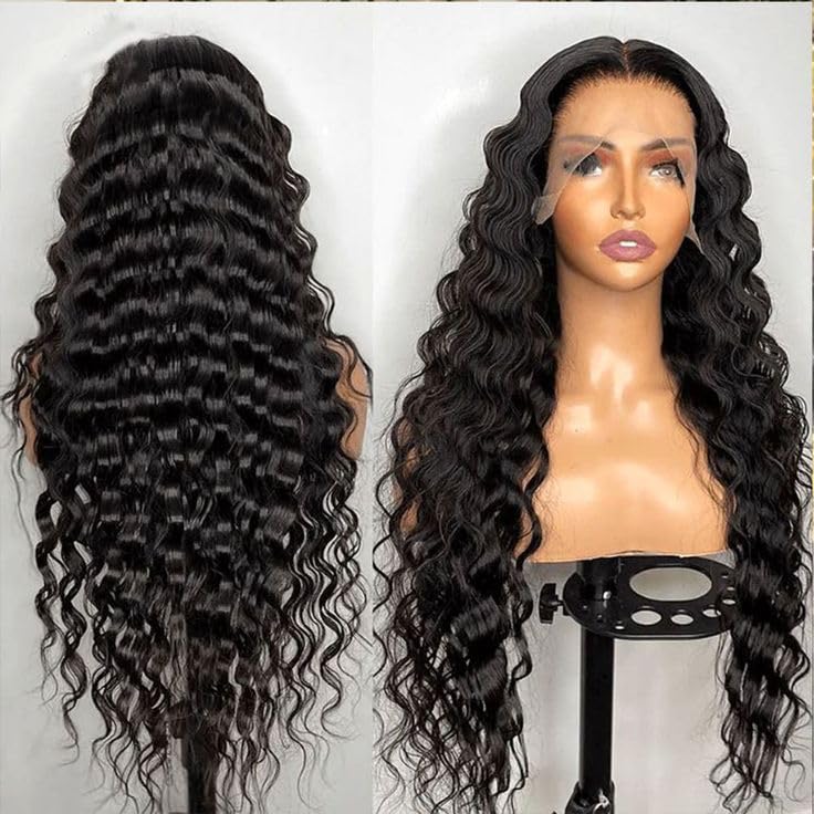 NKTU Deep Wave Lace Front Wigs Human Hair 200 Density Glueless Wigs for Women 13x4 HD Transparent Lace Front Wigs Pre Plucked with Baby Hair (22 Inch, Deep Wave Wigs)