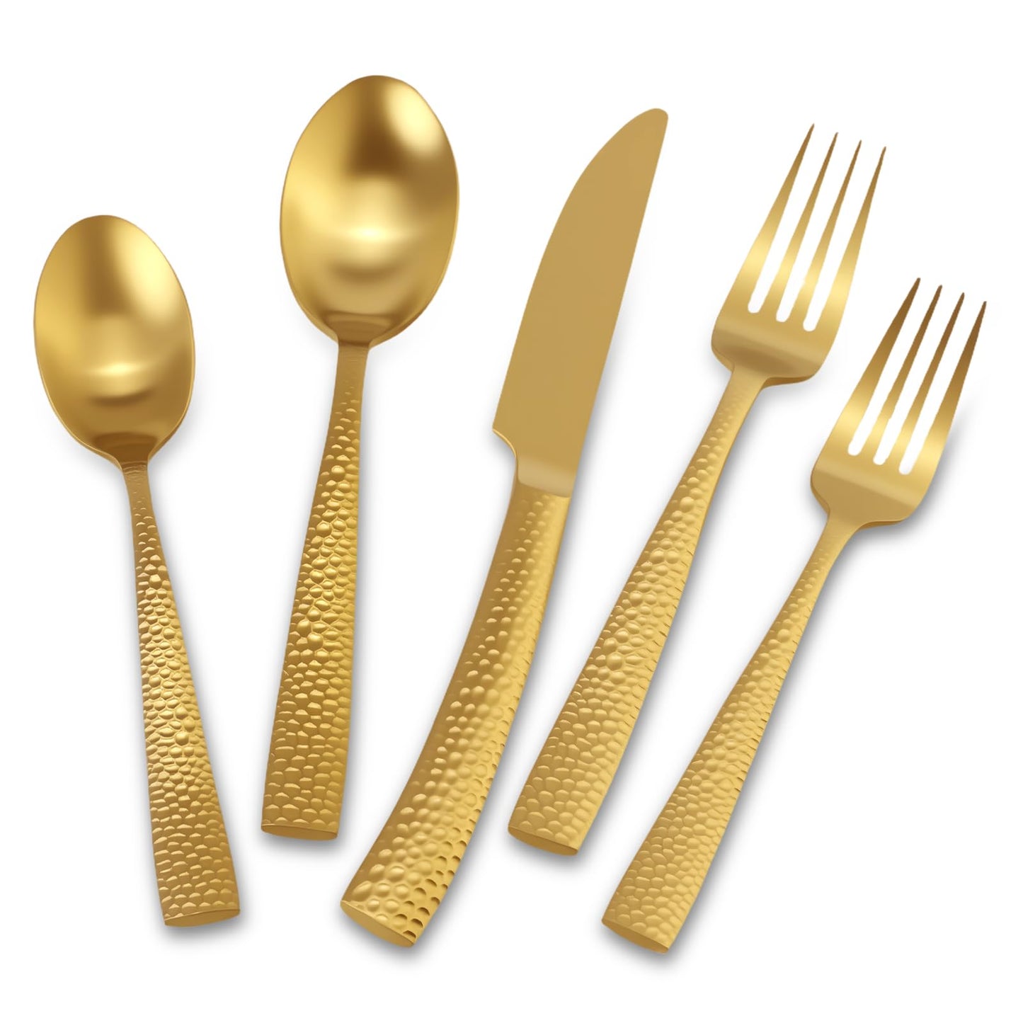 Flatasy Matte Gold Hammered Flatware Set Stainless Steel Silverware Set 20 Pieces Cutlery Set for Home Kitchen Restaurant Hotel Housewarming Wedding Gift Service for 4