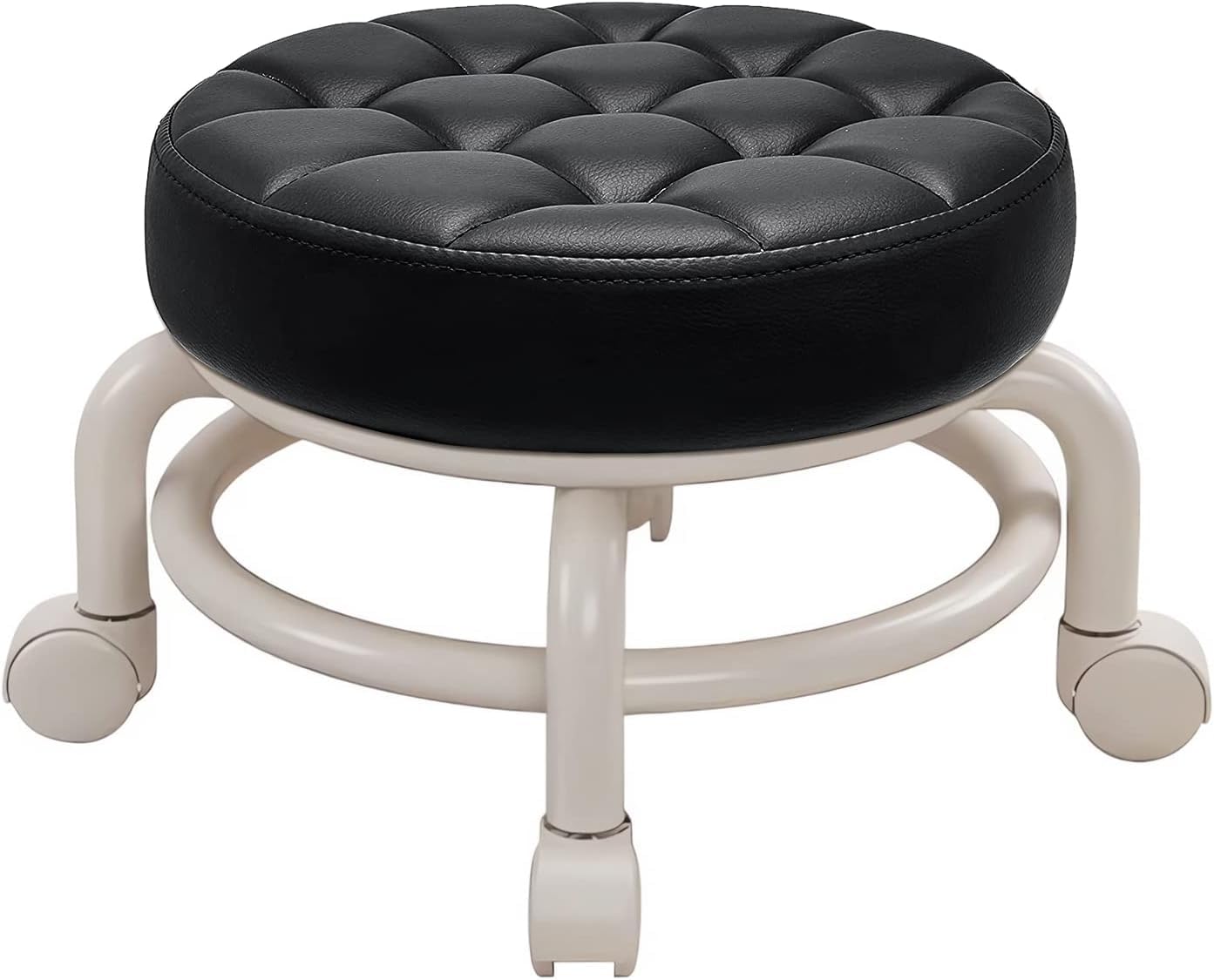 KELAICAIONE 360 Rotating Low Stool，Rolling Pulley Stool, Low Stool with Wheels, Shoe Changing Makeup Cleaning with Wheels, Pedicure, Massage SPA and Home (Black)