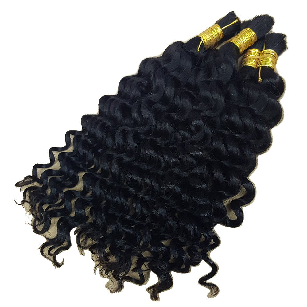 Deep Curly Wave Bulk Hair For Braiding Human Hair No Weft - 3 Bundles 300g Brazilian (20inch Natural Black #1B)