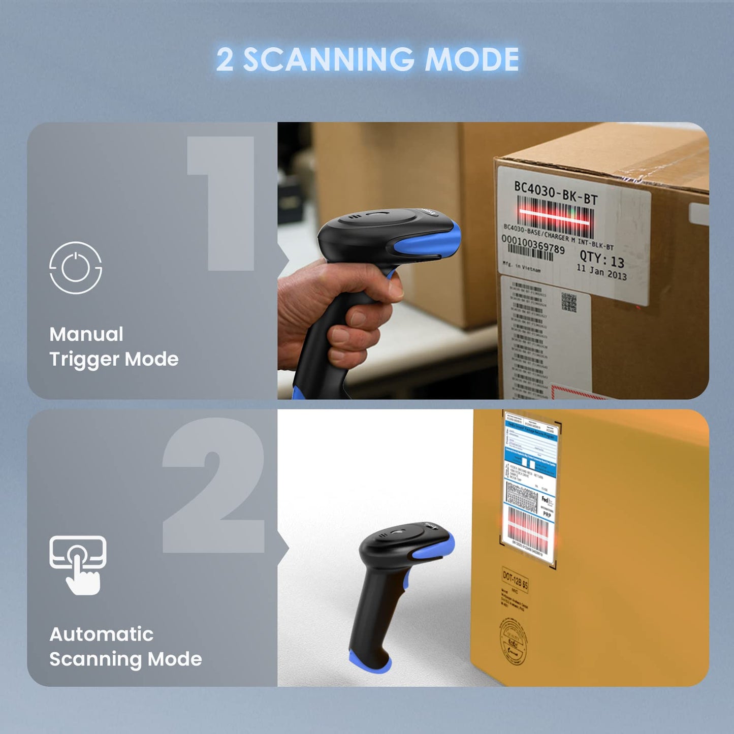 Eyoyo 1D 2D Barcode Scanner Wireless, Bluetooth 2500mAh Handheld Cordless USB Wired QR Bar Code Reader for Library, Warehouse Inventory Compatible with iPad, Android Phone, iPhone, Laptop